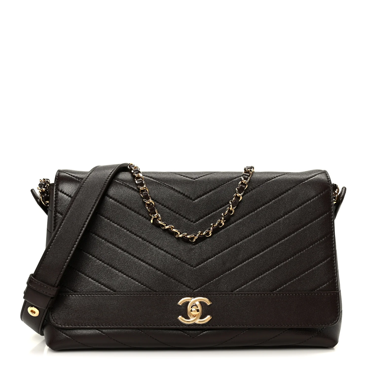 Lambskin Chevron Maxi Flap Bag Dark Brown