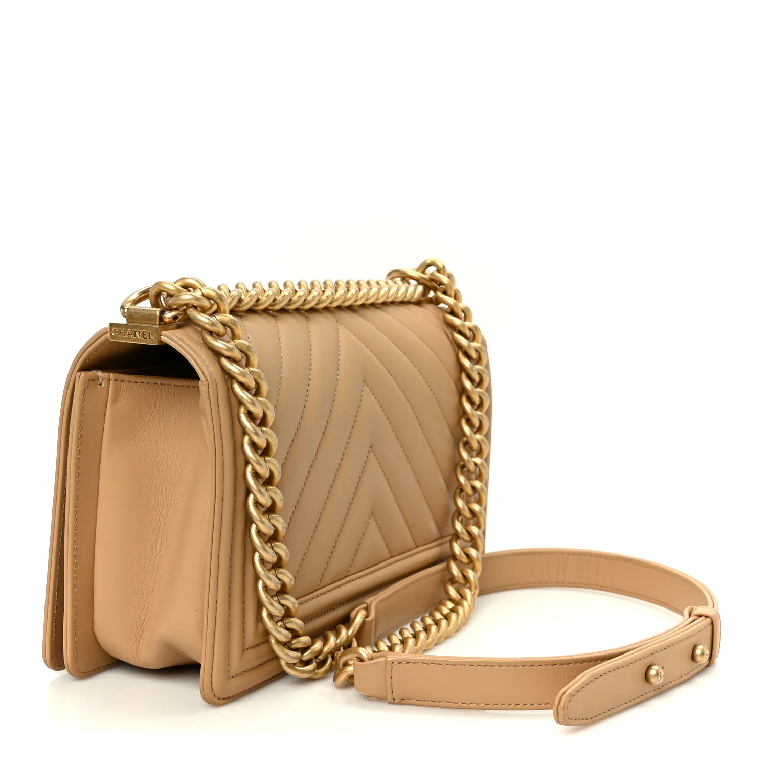 Lambskin Chevron Quilted Medium Boy Flap Beige - Image 2