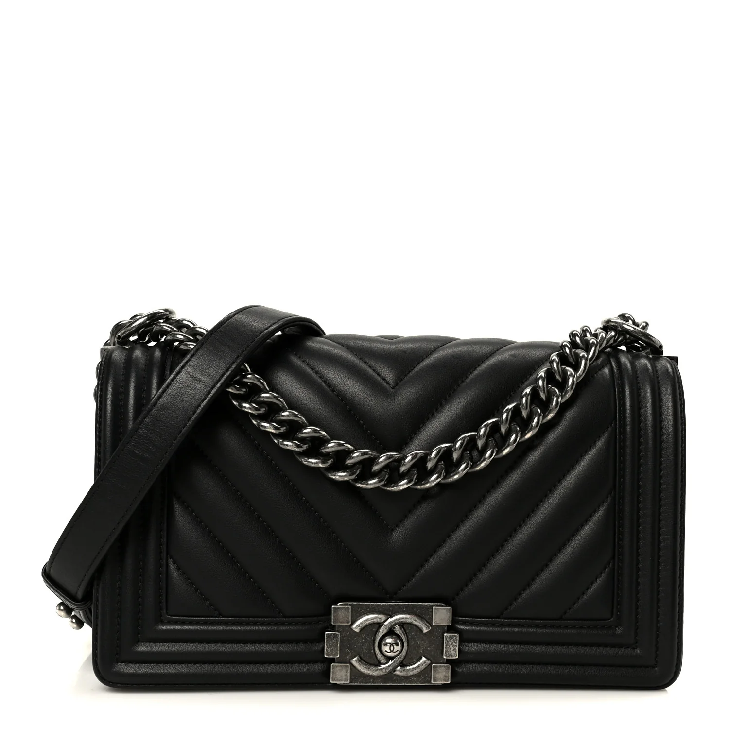 Lambskin Chevron Quilted Medium Boy Flap Black