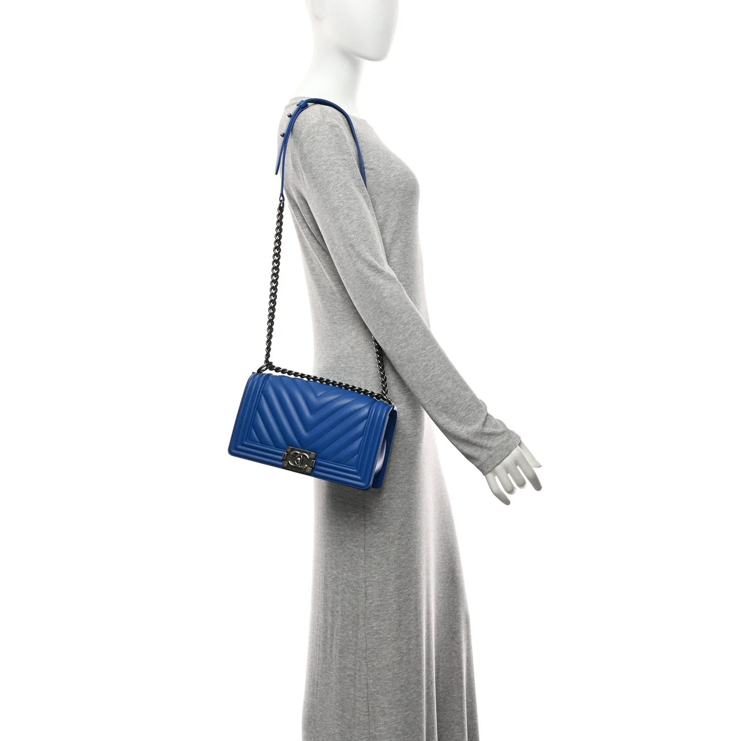 Lambskin Chevron Quilted Medium Boy Flap Blue - Image 2