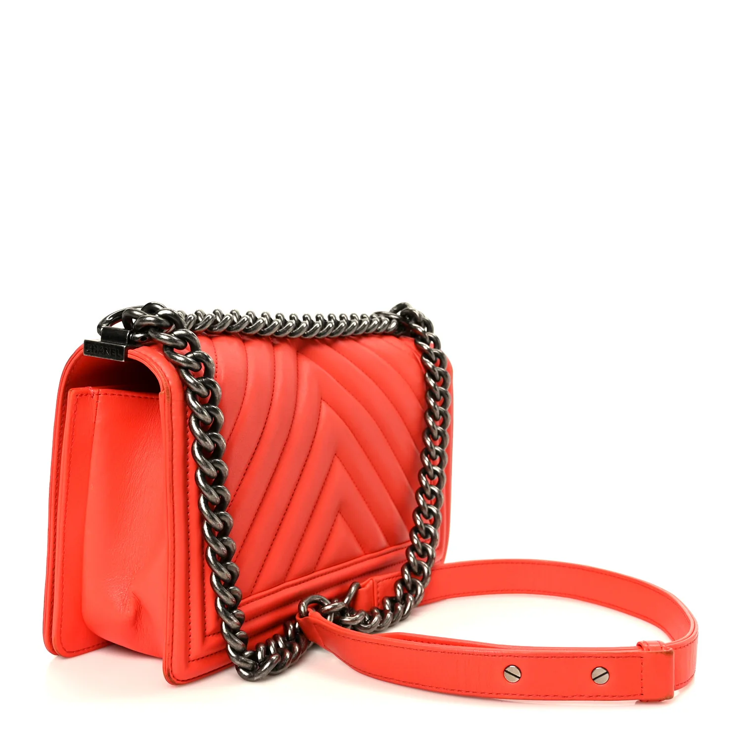Lambskin Chevron Quilted Medium Boy Flap Red - Image 3