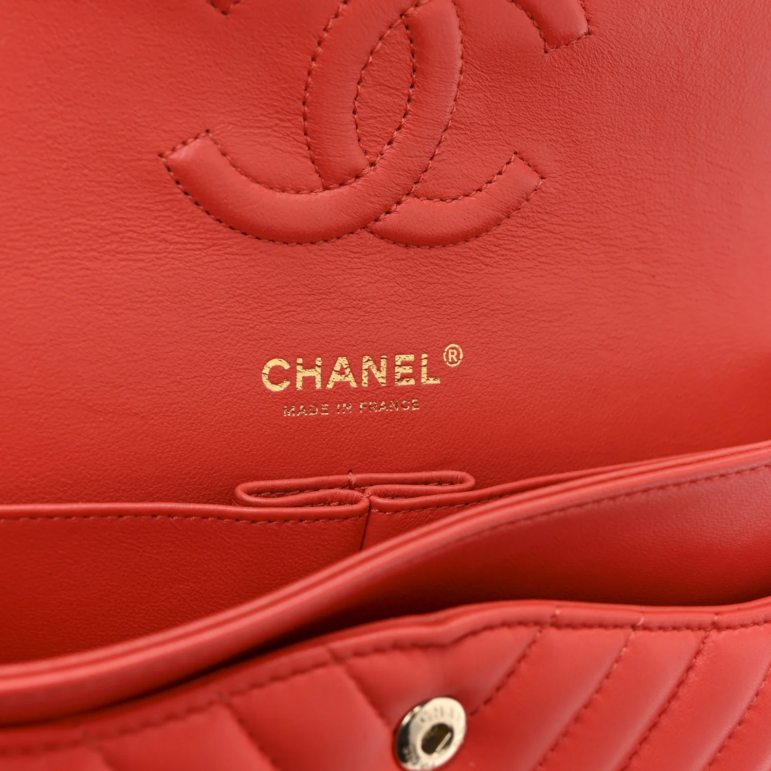 Lambskin Chevron Quilted Medium Double Flap Red - Image 6