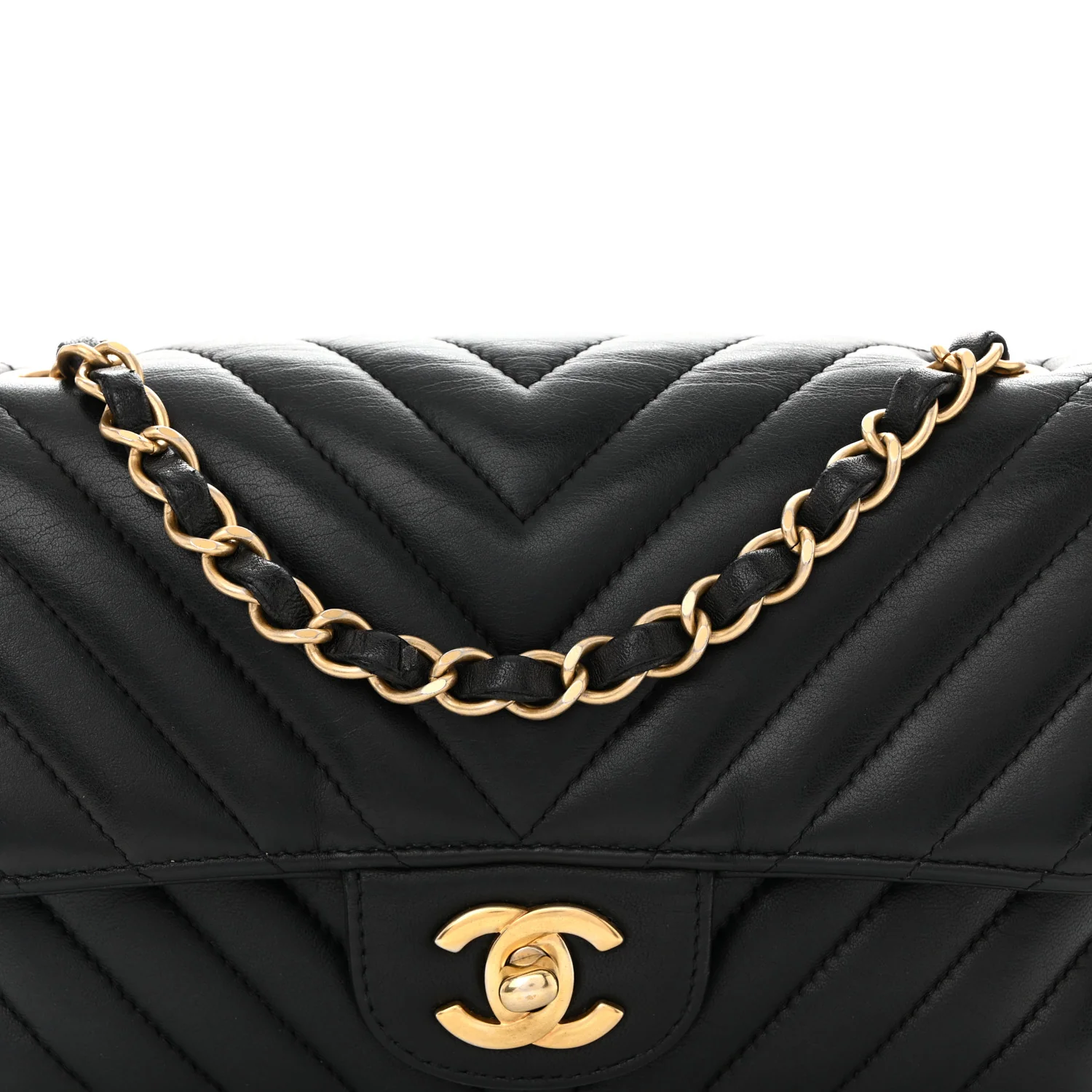 Lambskin Chevron Quilted Mini Rectangular Flap Black - Image 8