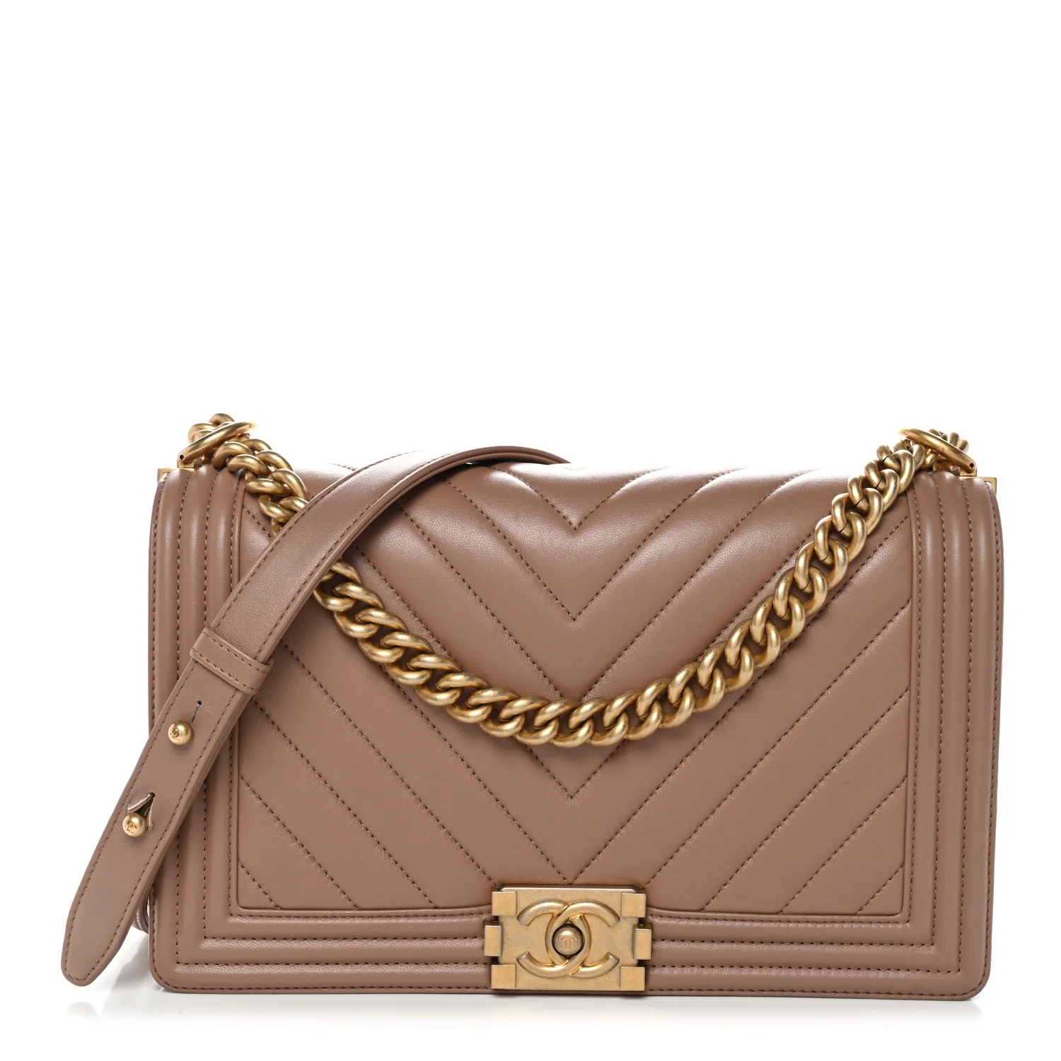 Lambskin Chevron Quilted New Medium Boy Flap Dark Beige