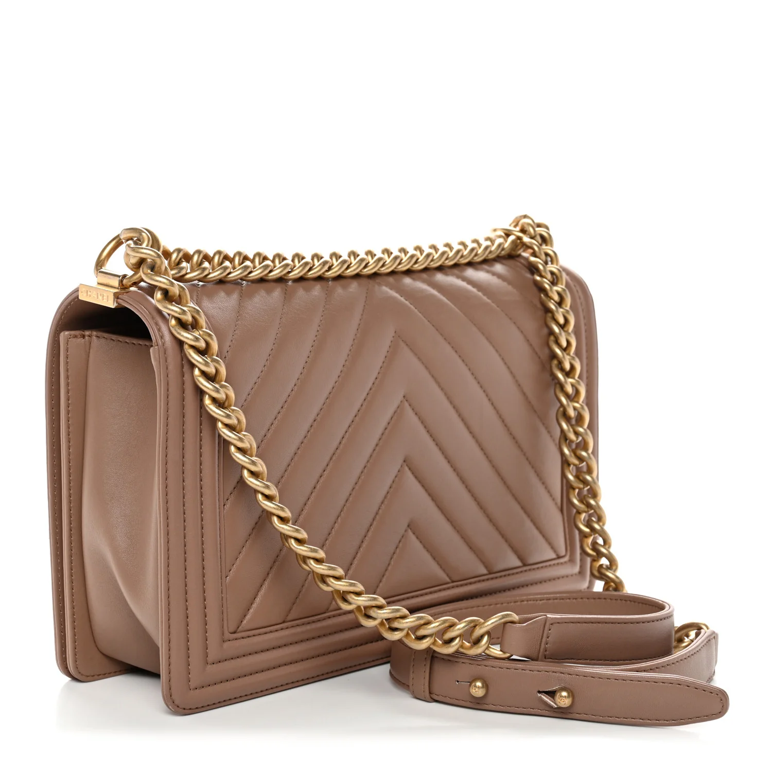Lambskin Chevron Quilted New Medium Boy Flap Dark Beige - Image 3