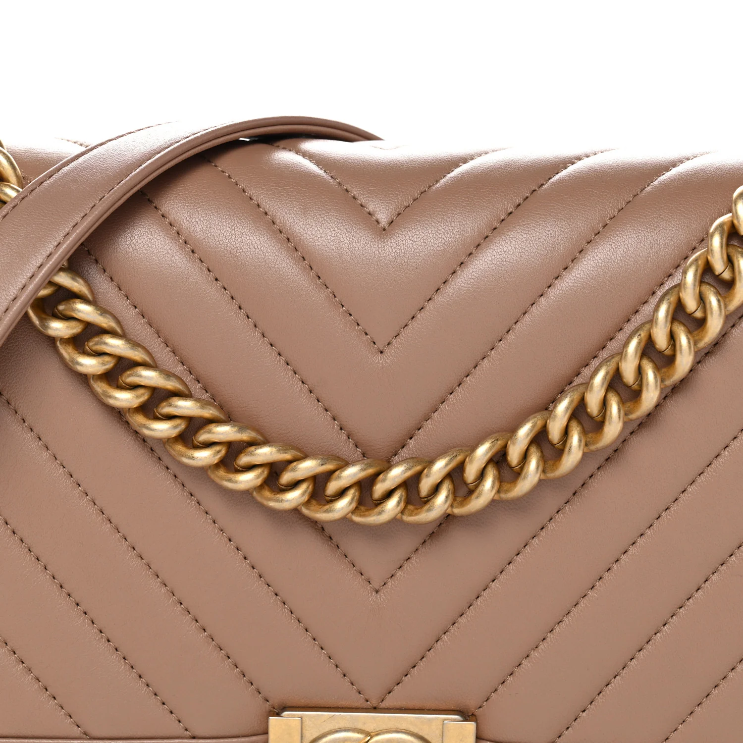 Lambskin Chevron Quilted New Medium Boy Flap Dark Beige - Image 8