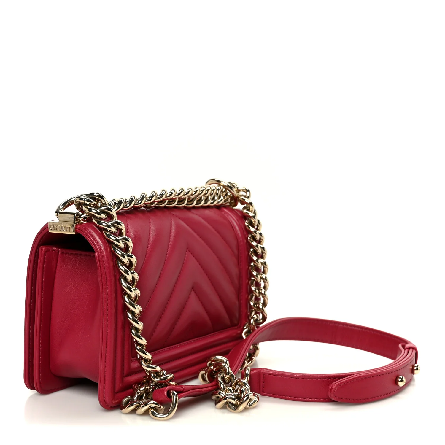 Lambskin Chevron Quilted Small Boy Flap Dark Pink - Image 3