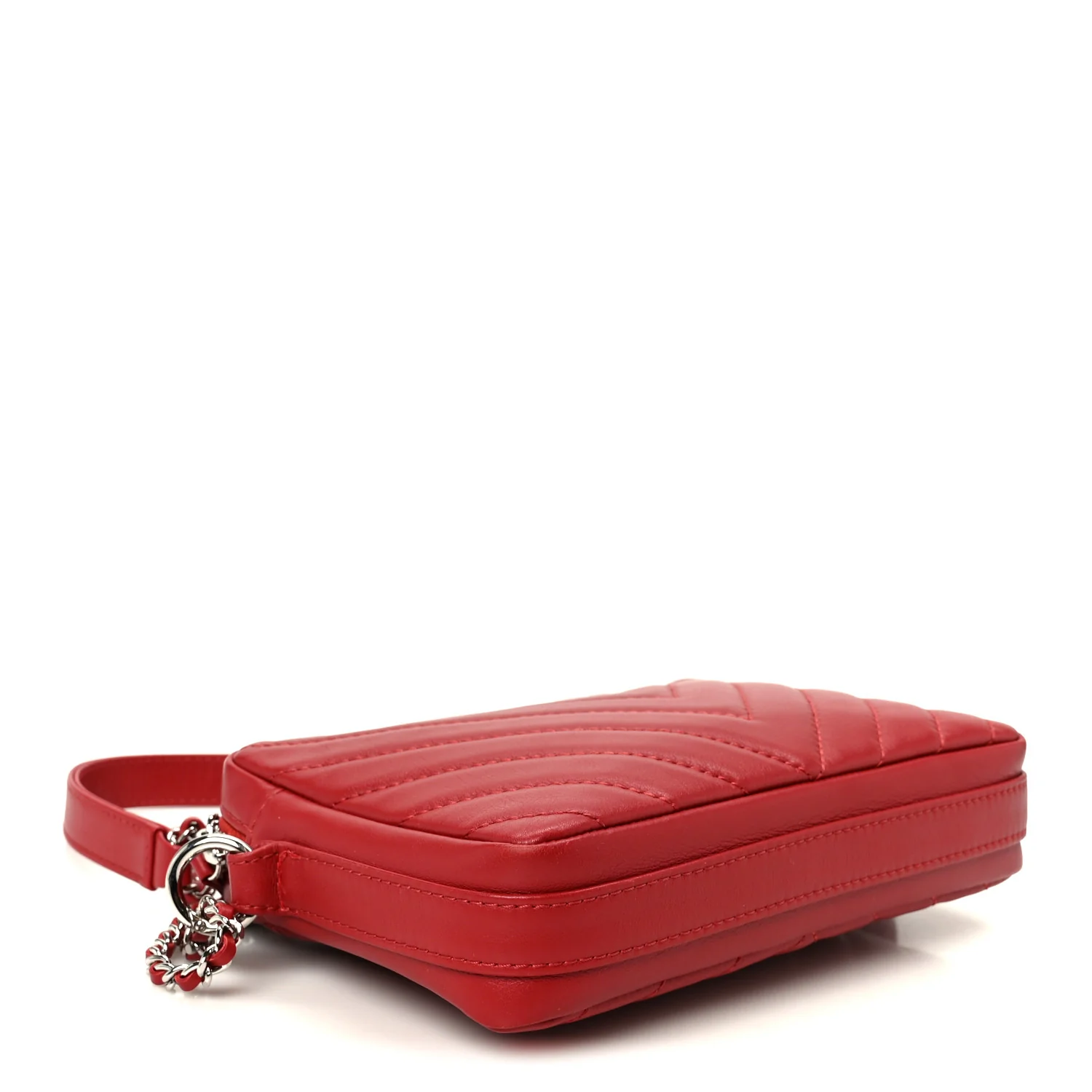 Lambskin Chevron Quilted Small Promenade Camera Dark Red - Image 3