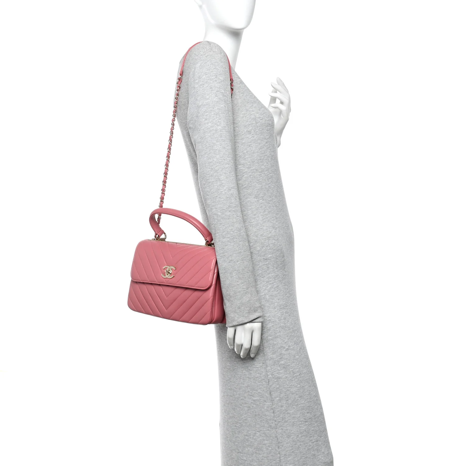 Lambskin Chevron Quilted Small Trendy CC Dual Handle Flap Bag Rosewood - Image 2