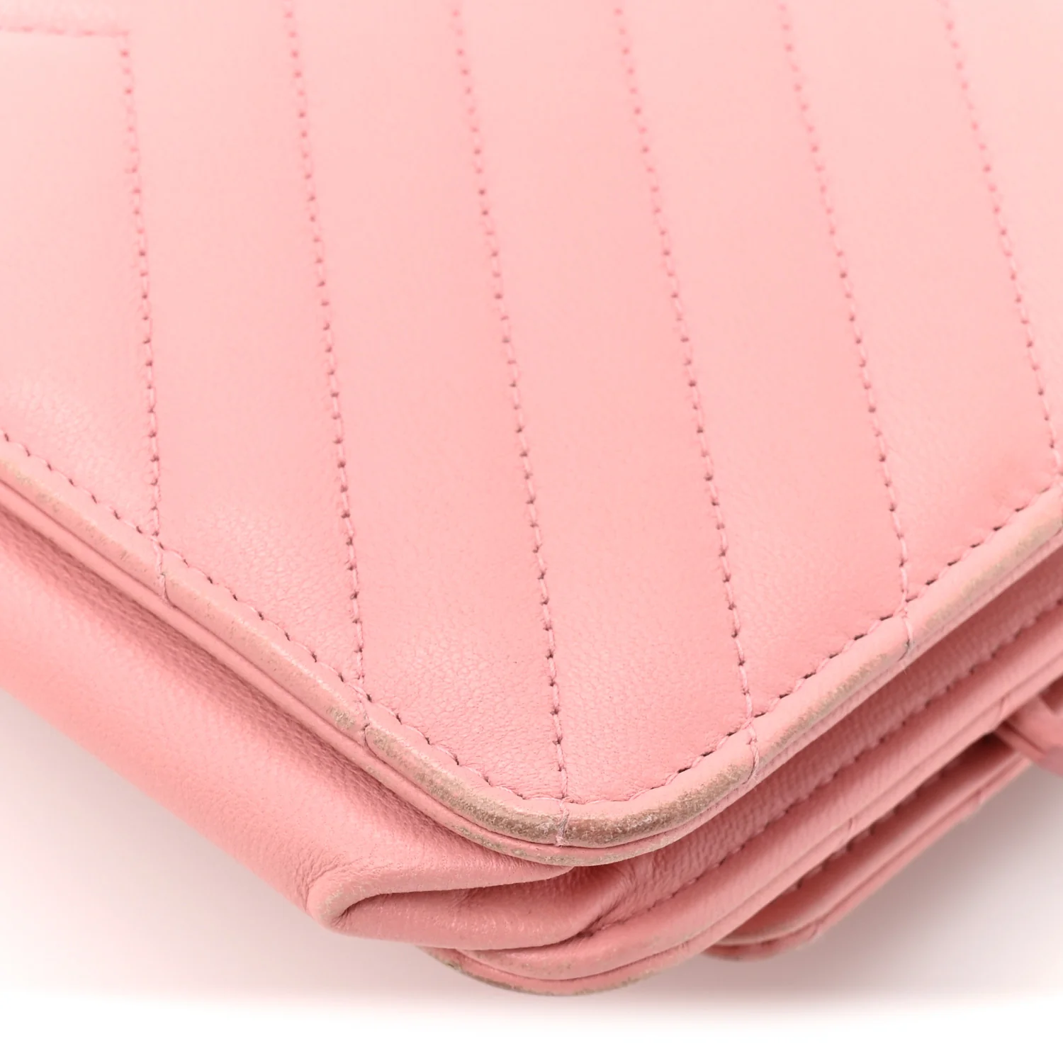 Lambskin Chevron Quilted Trendy CC Wallet On Chain WOC Pink - Image 12