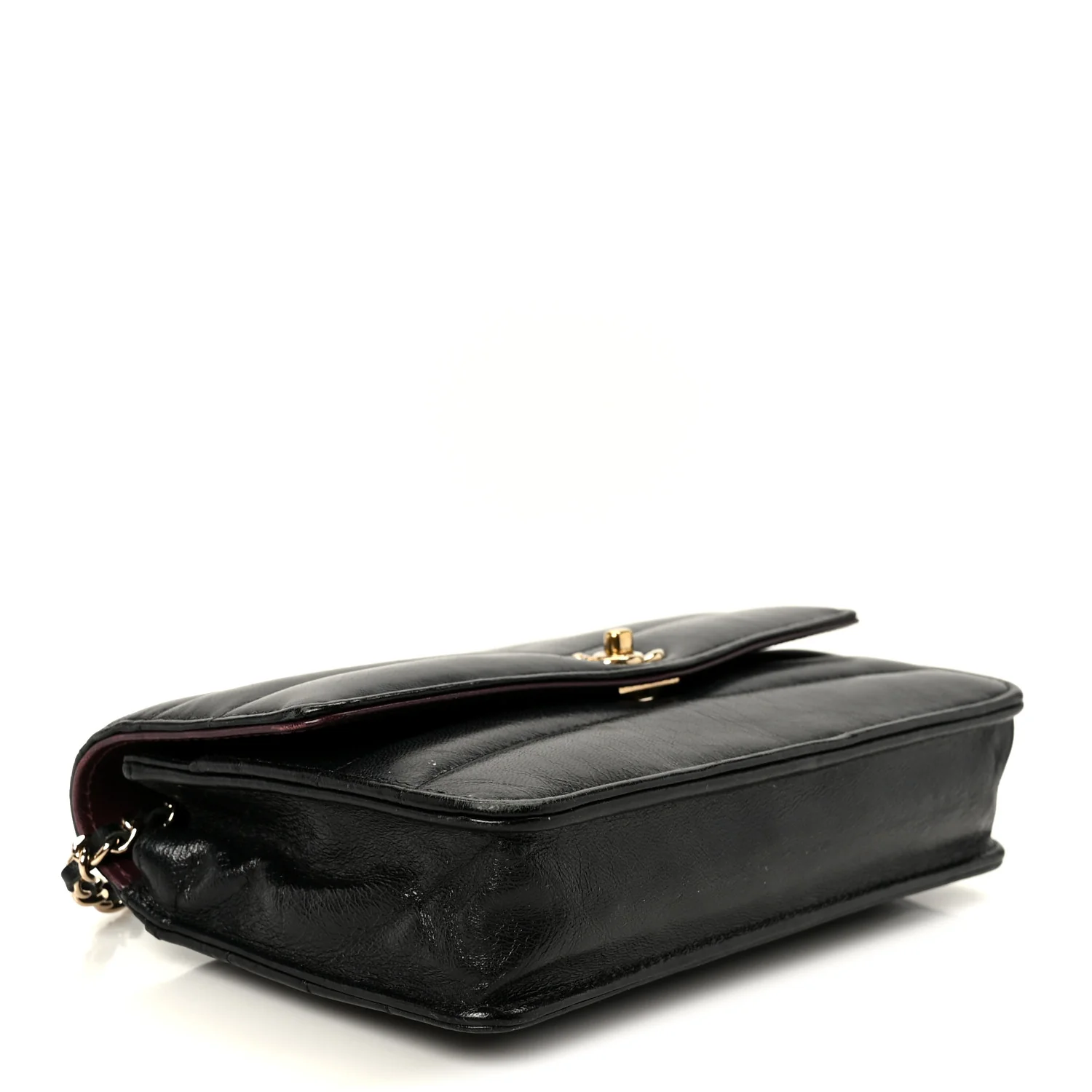Lambskin Chevron Quilted Wallet On Chain WOC Black - Image 4