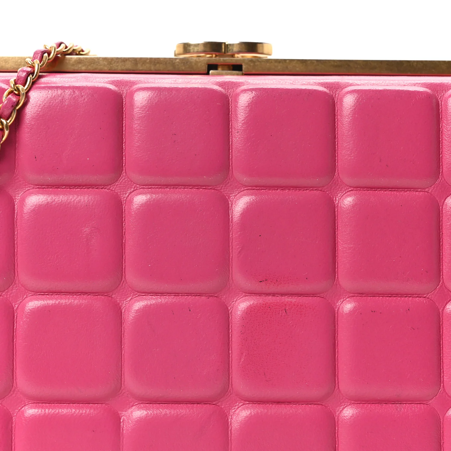 Lambskin Chocolate Bar Lock Clutch Bag Pink - Image 8