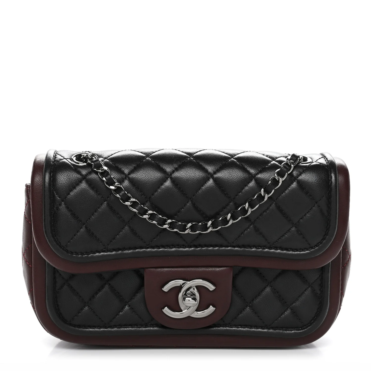Lambskin Classic Twist Mini Rectangular Flap Black Burgundy