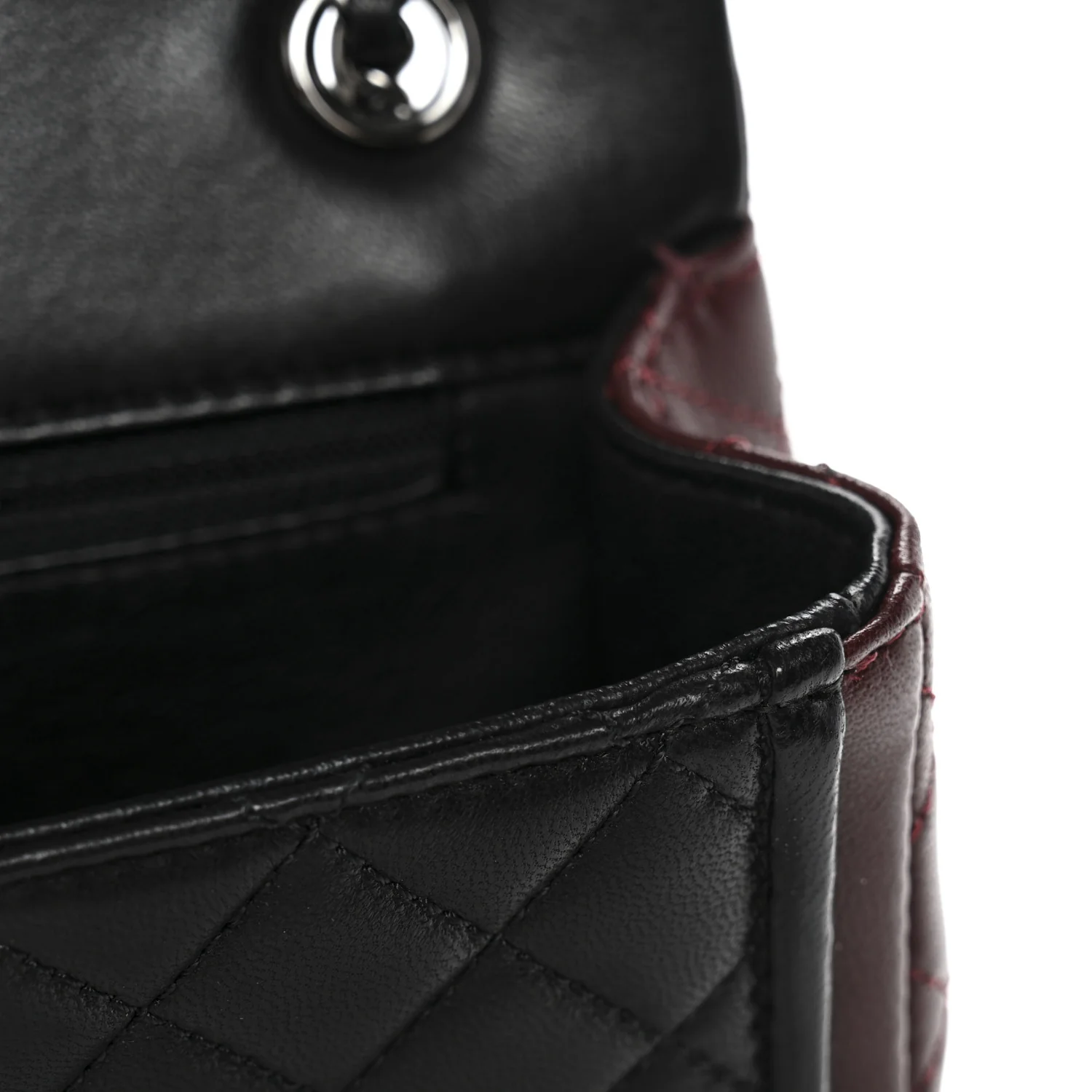Lambskin Classic Twist Mini Rectangular Flap Black Burgundy - Image 12