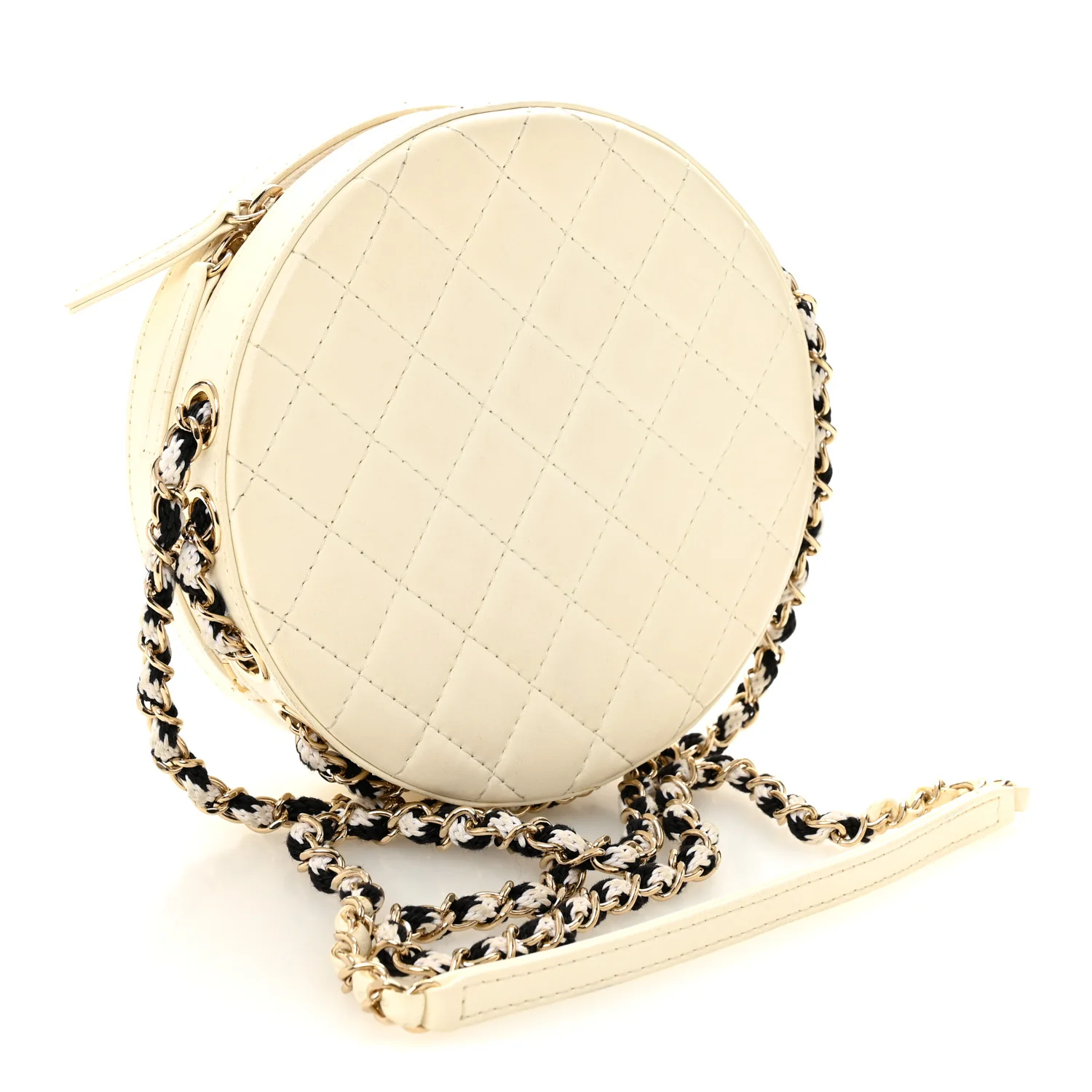 Lambskin Coco Lifesaver Round Bag Black White - Image 3
