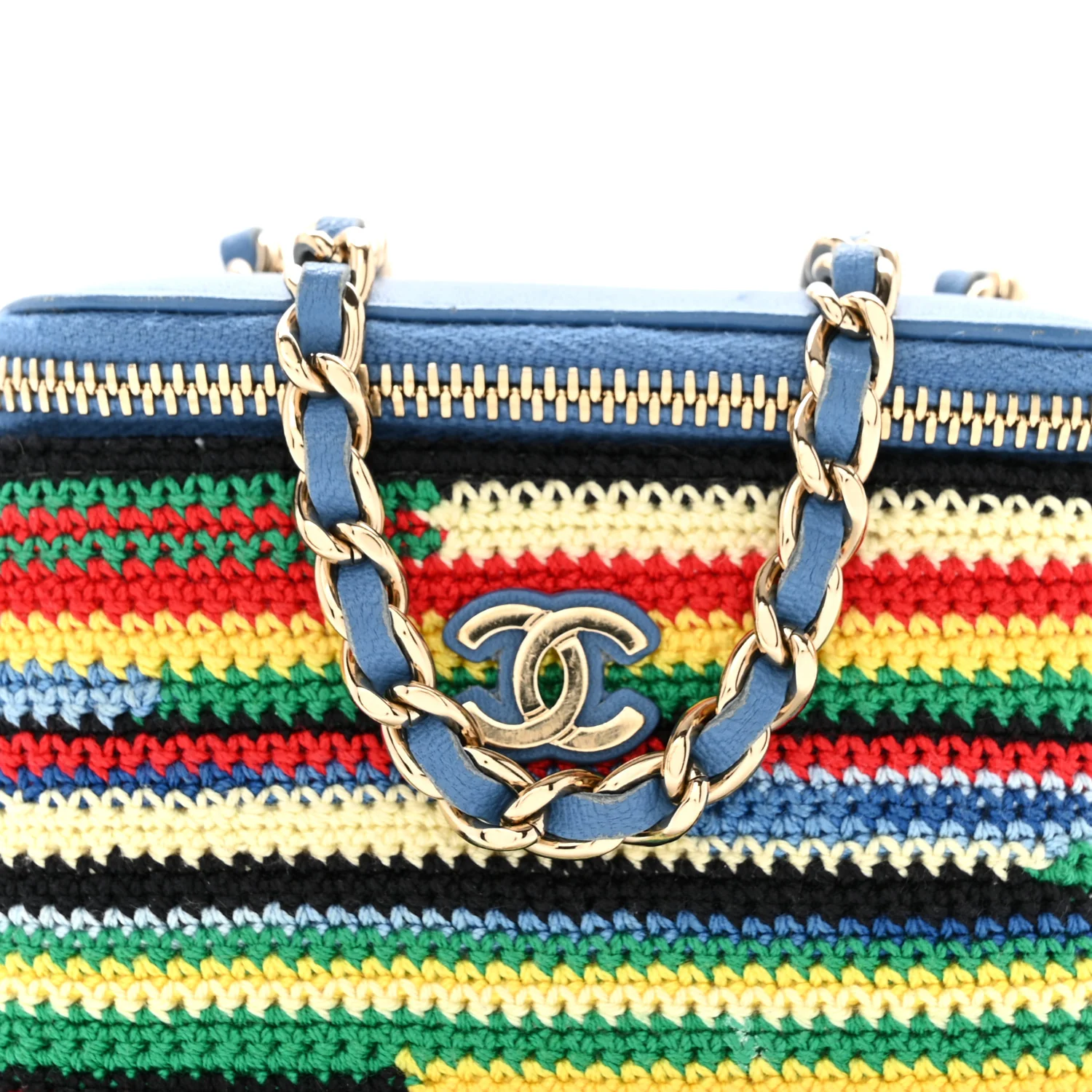 Lambskin Crochet Mini Vanity Case With Chain Blue Multicolor - Image 8