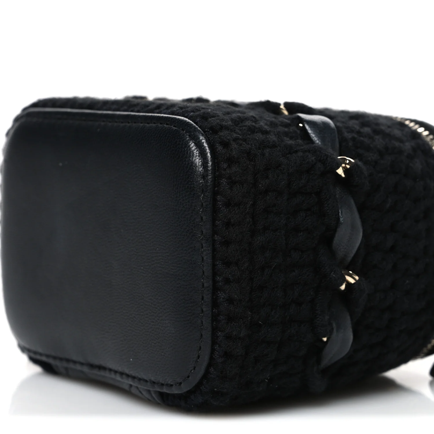 Lambskin Crochet Quilted Mini Vanity Case With Chain Black - Image 10