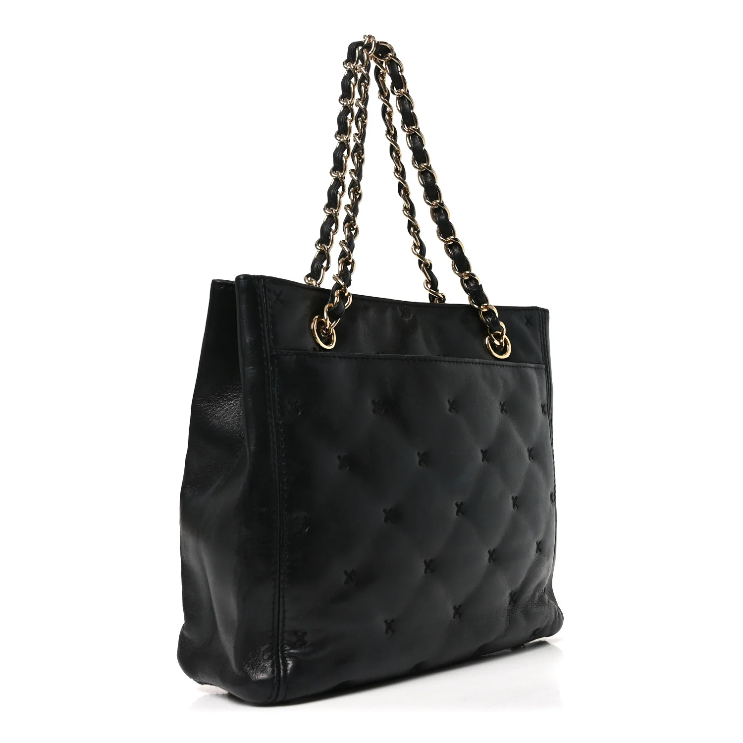 Lambskin Cross Stitch Shopper Tote Black - Image 3