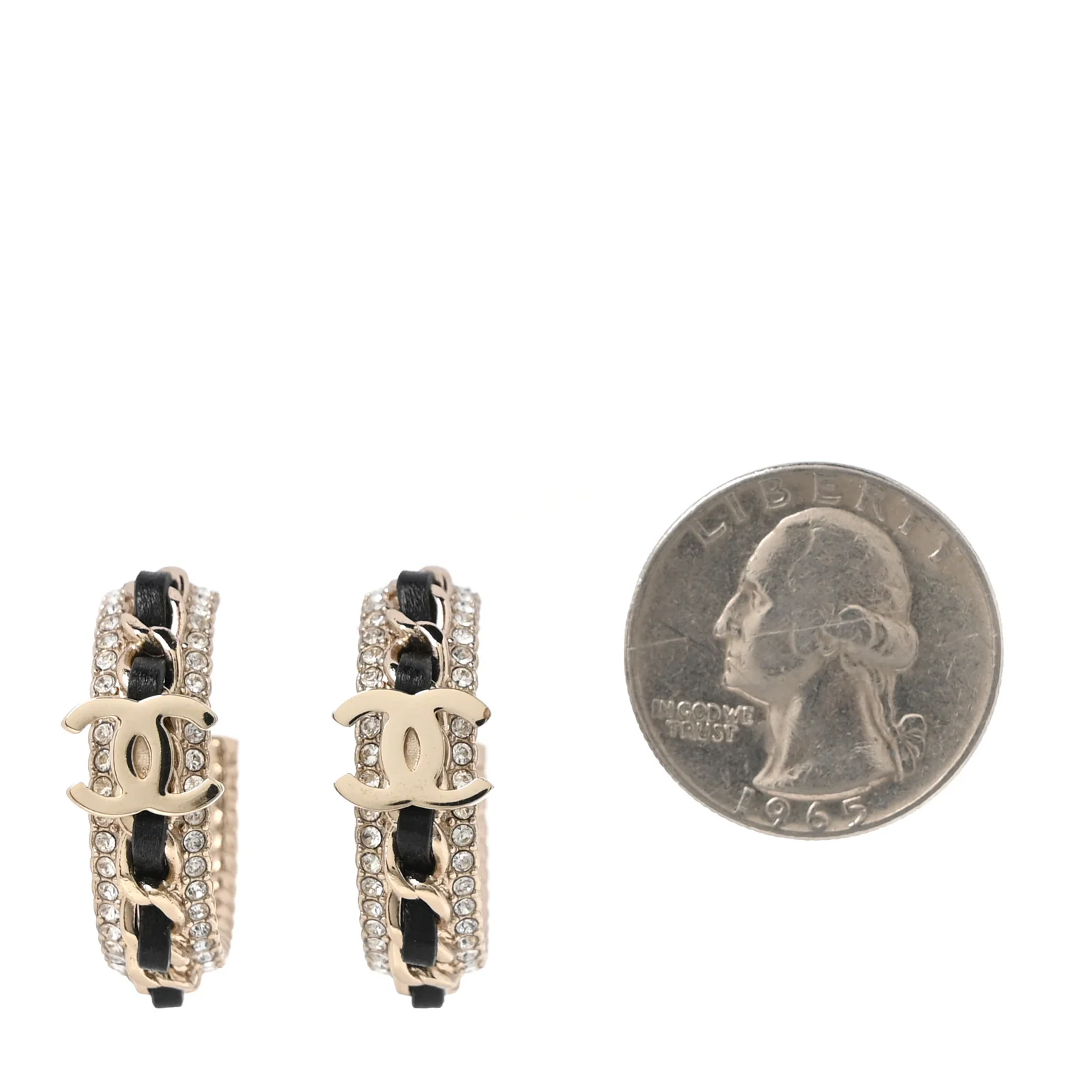 Lambskin Crystal Chain Chanel Strass CC Earrings Black Gold - Image 2