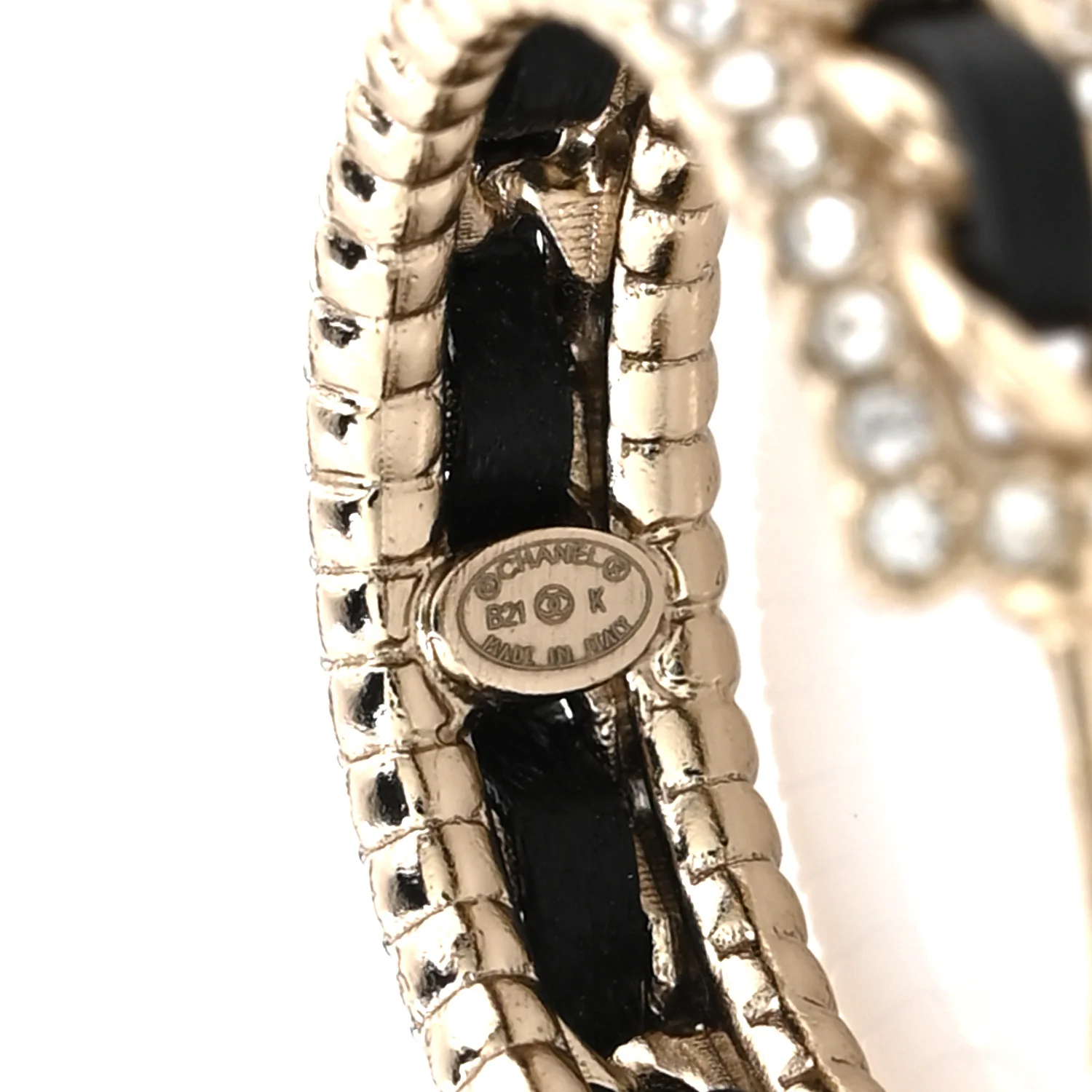 Lambskin Crystal Chain Chanel Strass CC Earrings Black Gold - Image 4