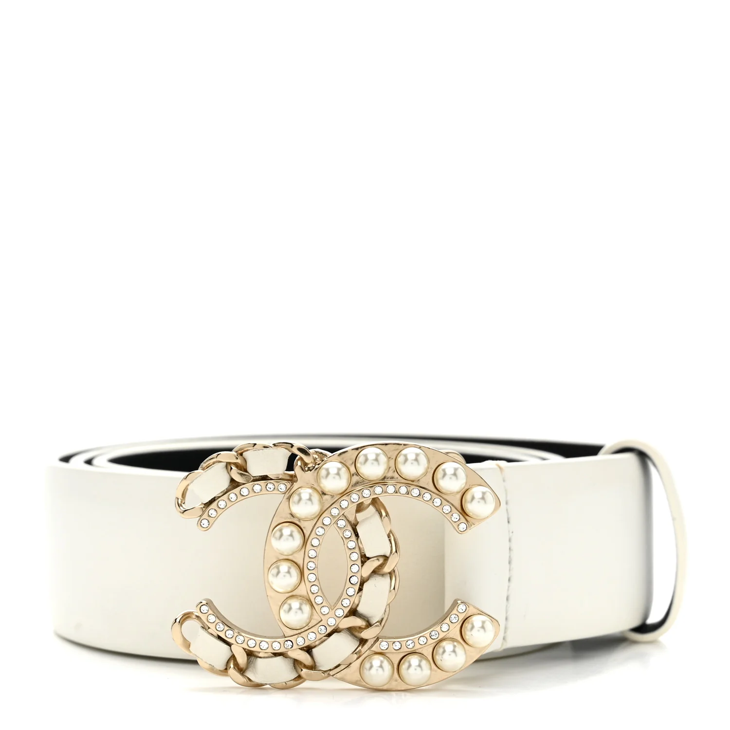 Lambskin Crystal Pearl CC Belt 75 30 White
