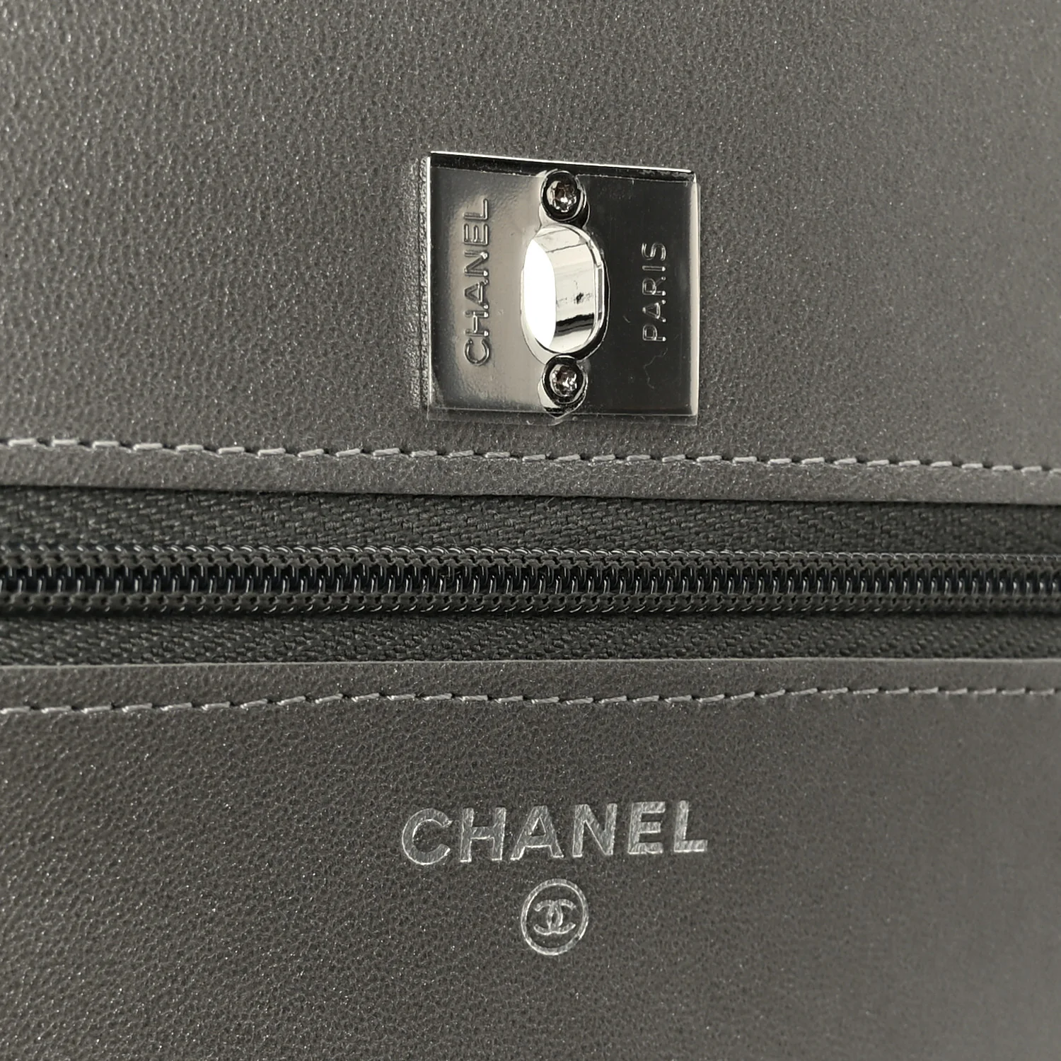 Lambskin Crystal Quilted Wallet On Chain WOC Grey - Image 6