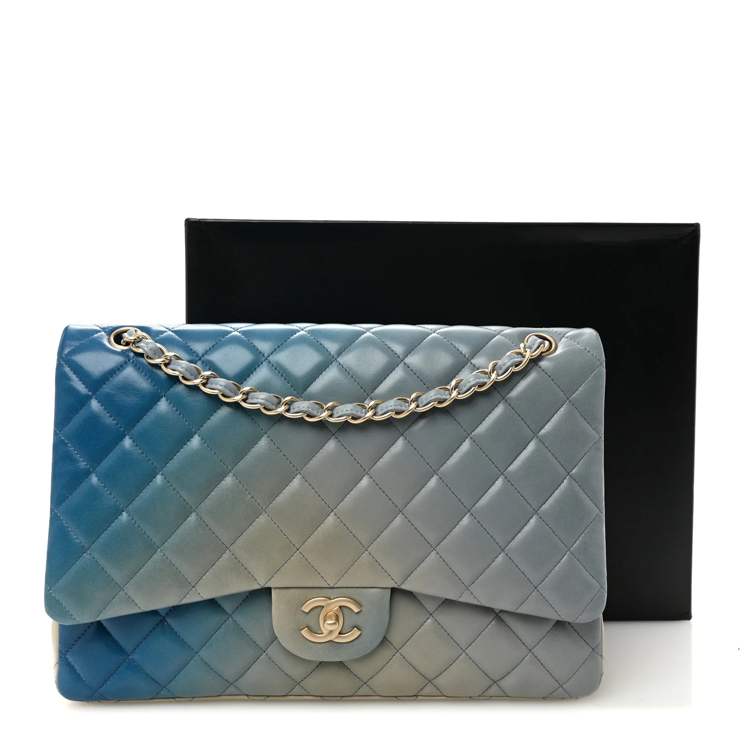 Lambskin Degrade Quilted Maxi Single Flap Light Blue - Image 11