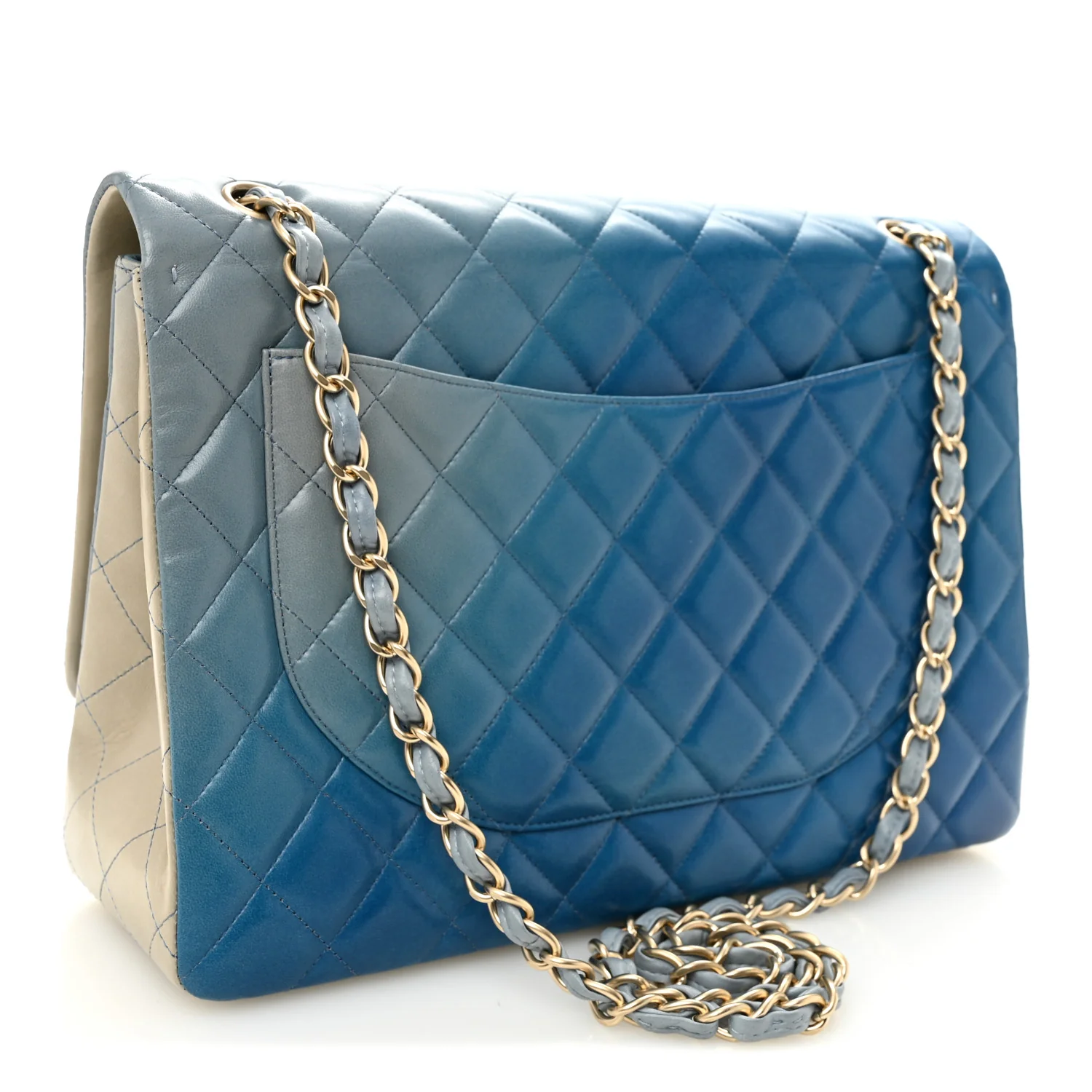 Lambskin Degrade Quilted Maxi Single Flap Light Blue - Image 3