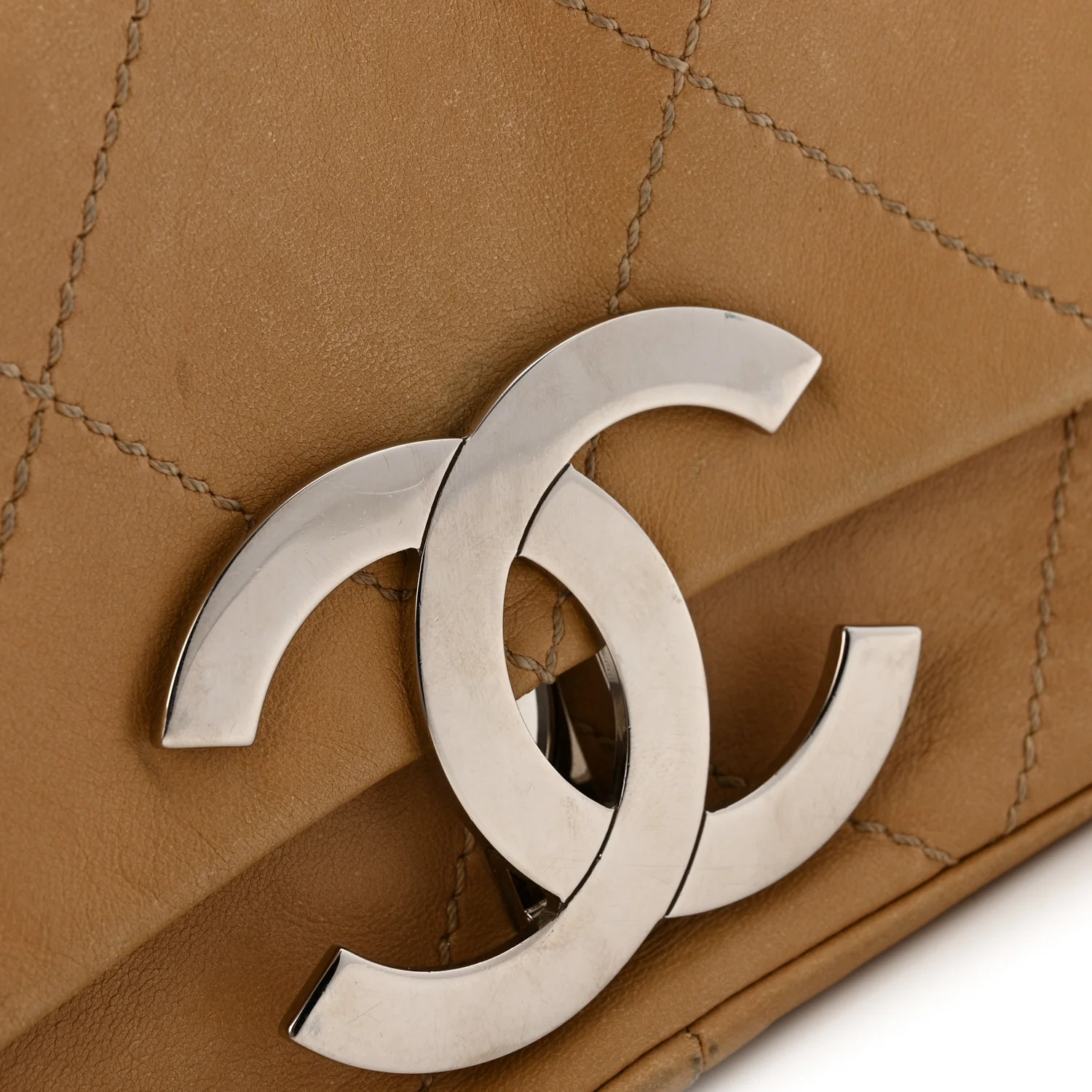 Lambskin Diamond Stitched CC CC East West Flap Beige - Image 12