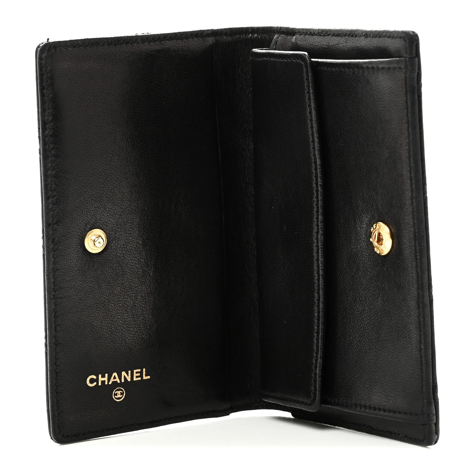 Lambskin Diamond Stitched Compact Flap Wallet Black - Image 6
