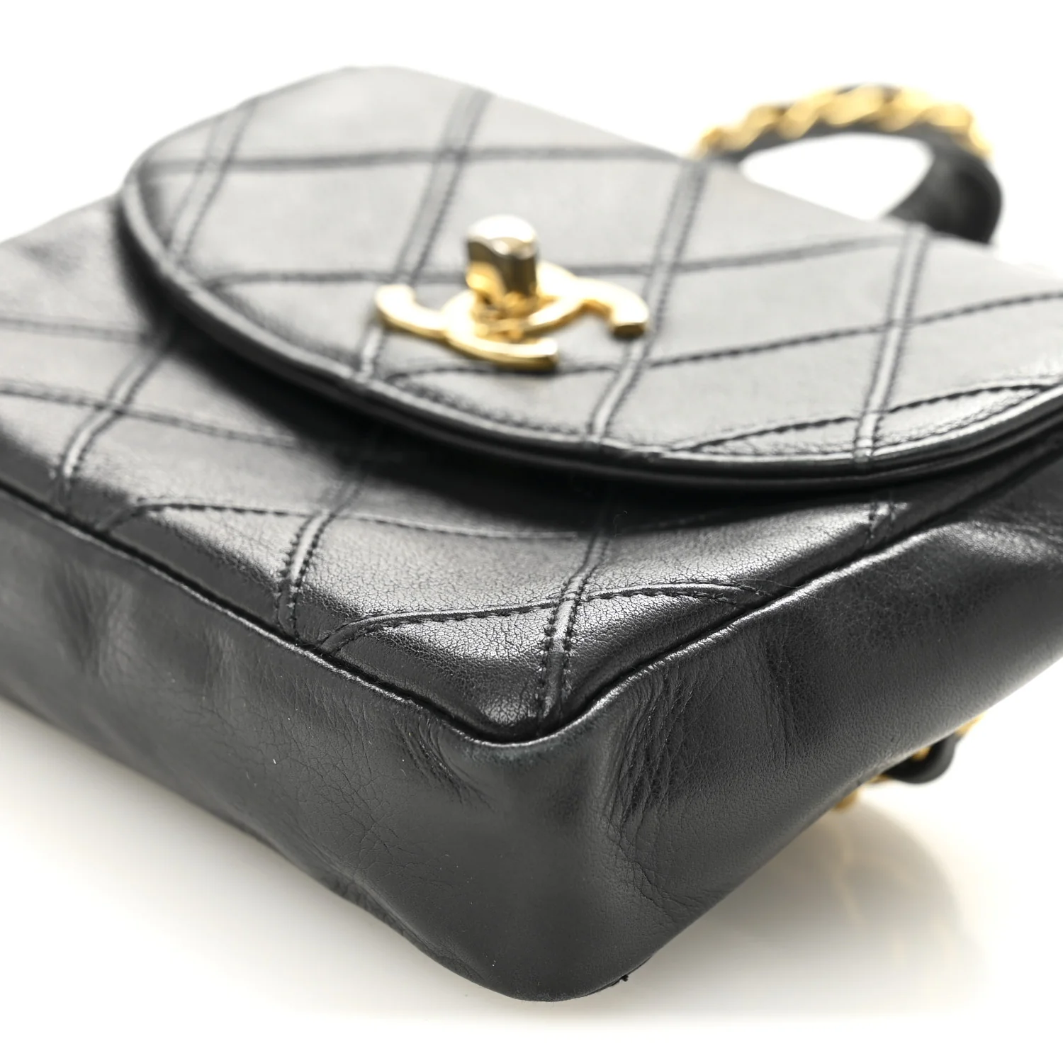 Lambskin Diamond Stitched Flap Waist Belt Bag 65 26 Black - Image 11