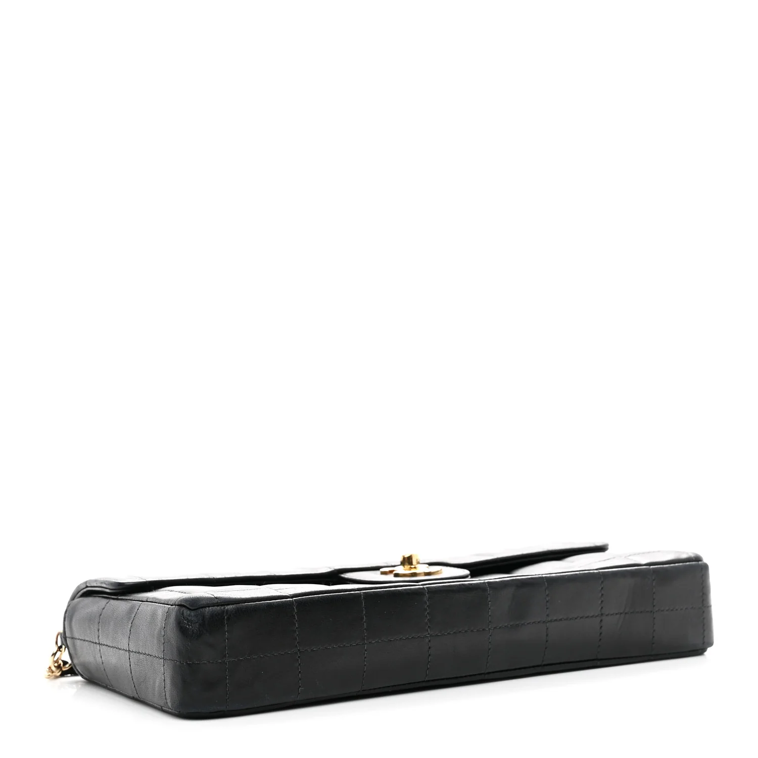 Lambskin East West Chocolate Bar Flap Black - Image 4