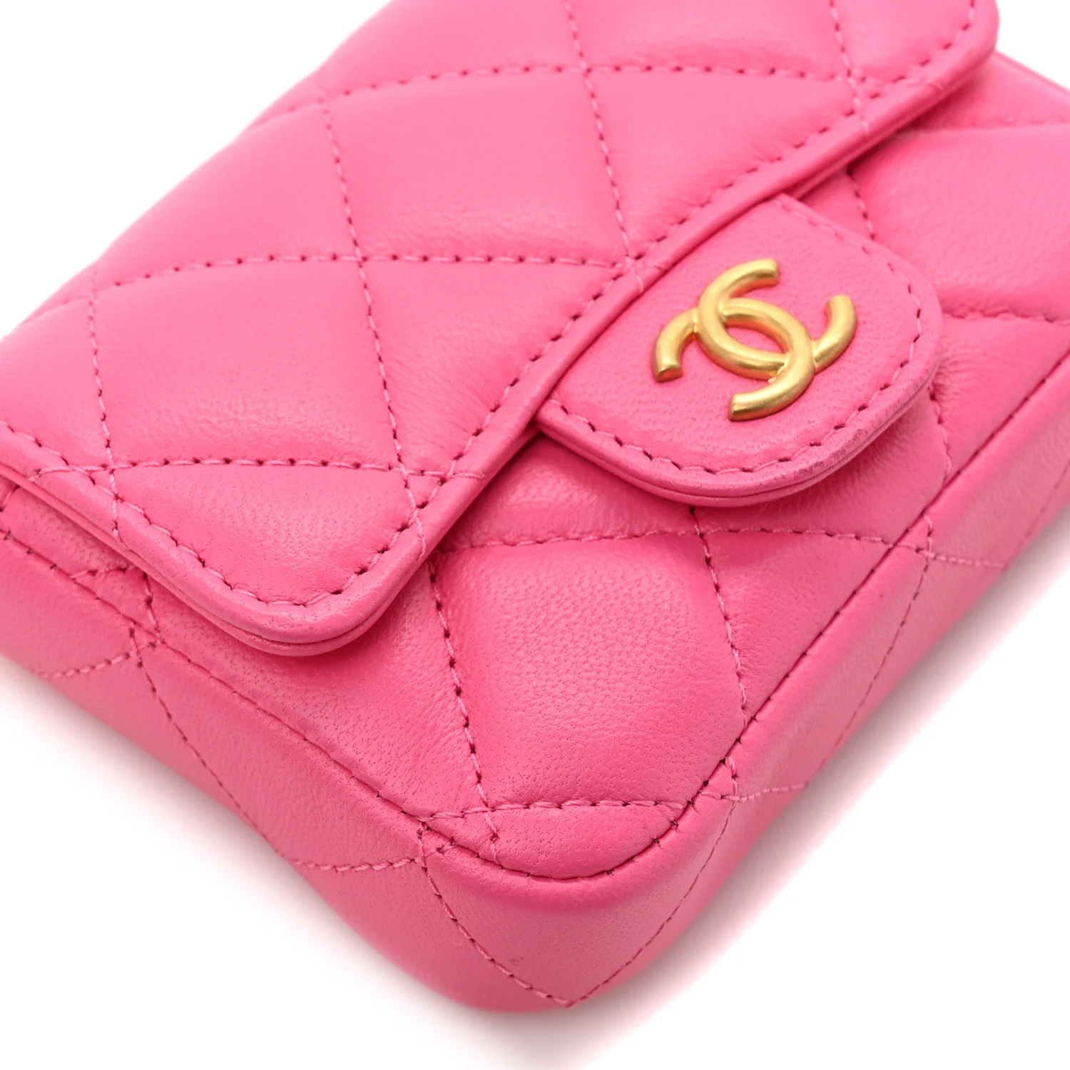 Lambskin Enamel Quilted Mini Chain Belt Bag Pink - Image 11