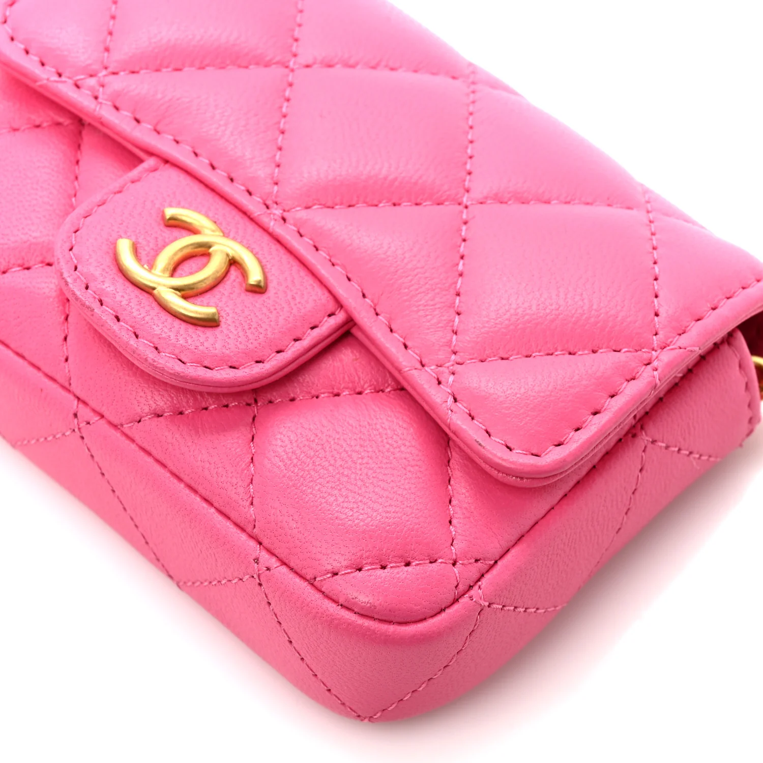 Lambskin Enamel Quilted Mini Chain Belt Bag Pink - Image 12