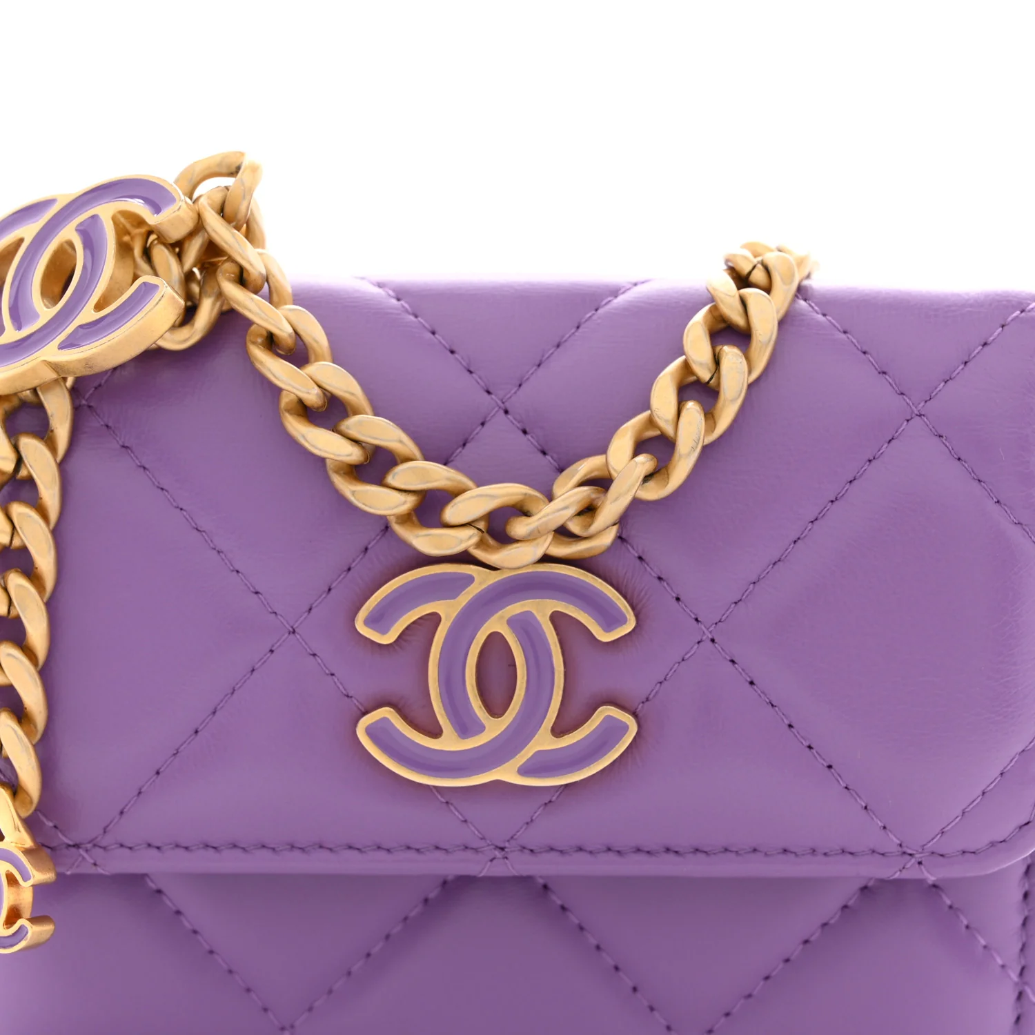Lambskin Enamel Quilted Pending CC Flap Belt Bag Purple - Image 8