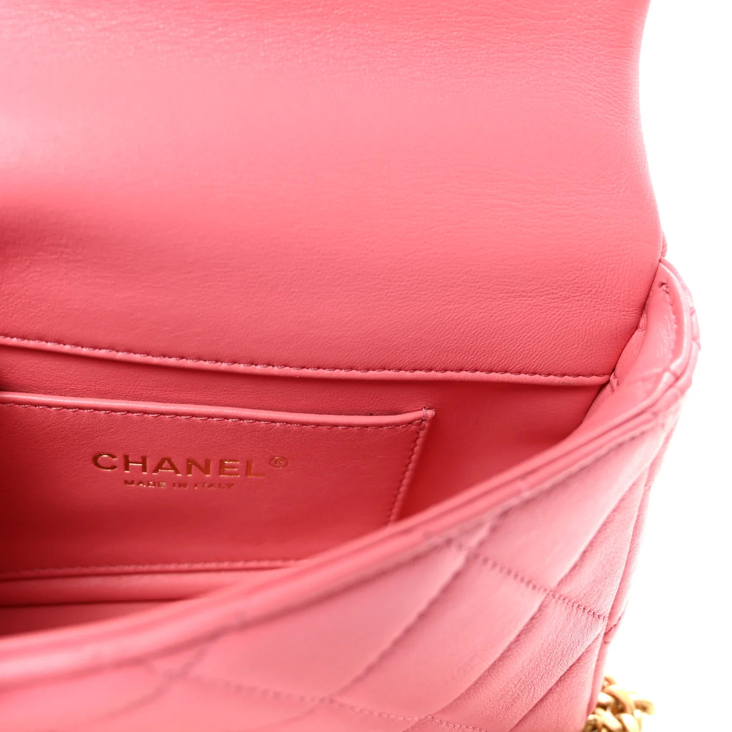 Lambskin Enamel Quilted Pending CC Mini Square Flap Pink - Image 6
