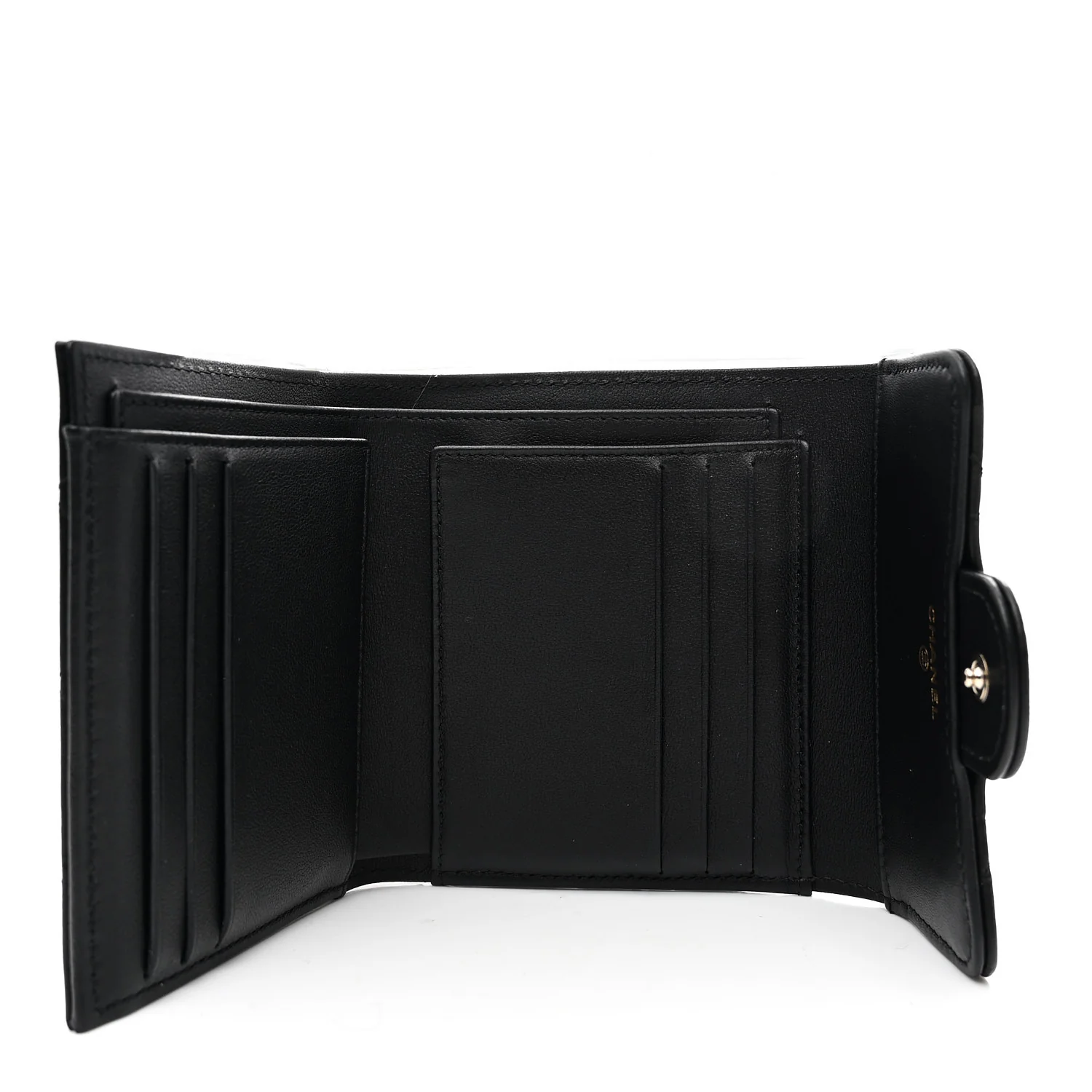 Lambskin Enamel Quilted Roller Skate Compact Flap Wallet Black - Image 5