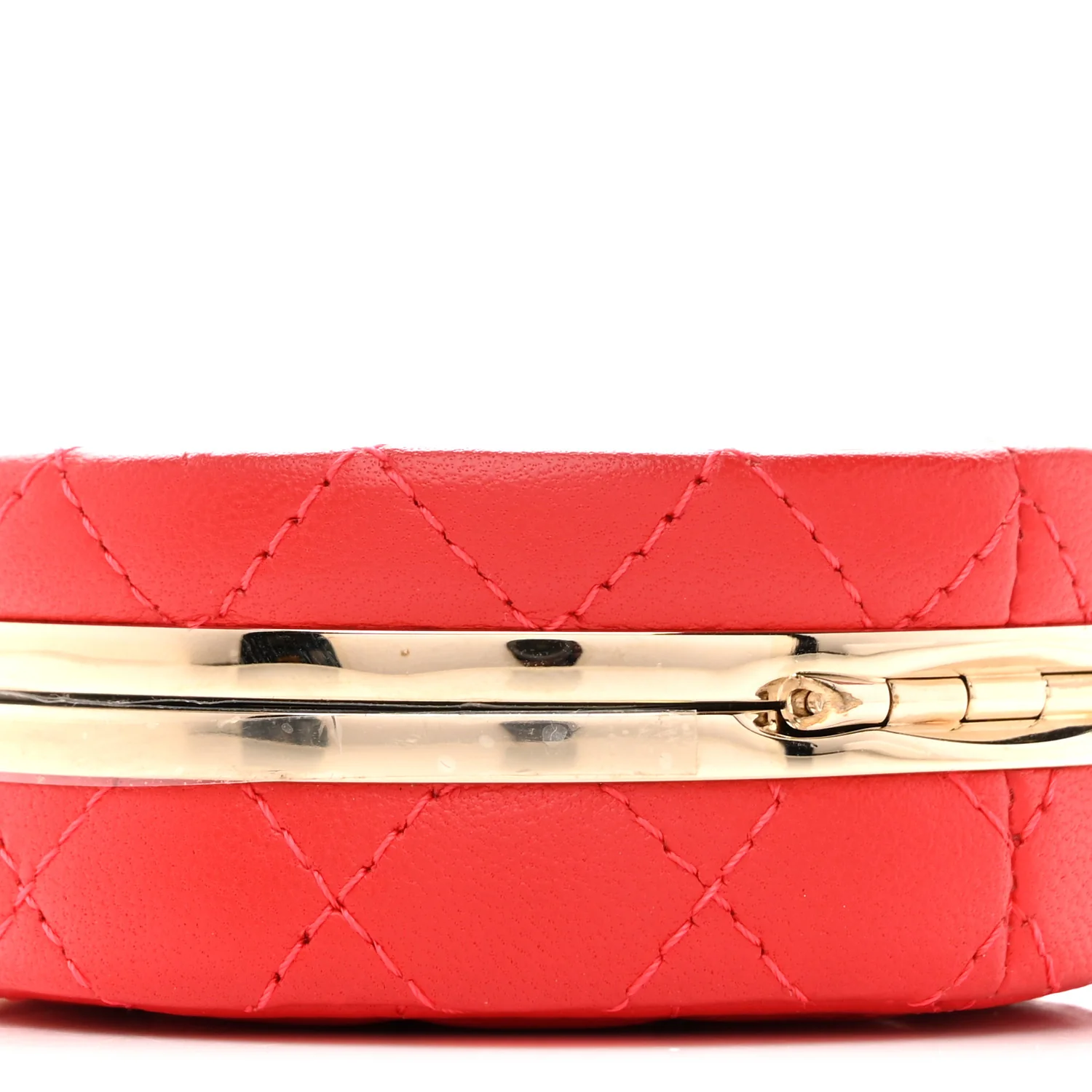 Lambskin Enamel Quilted Round Poker Chip Clutch With Chain Red White - Image 10