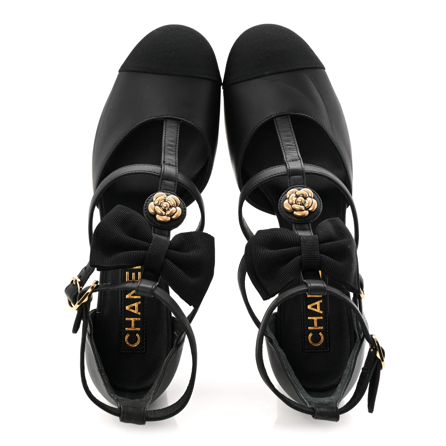 Lambskin Grosgrain Cap Toe Camellia Mary Jane Pumps 37 Black - Image 2