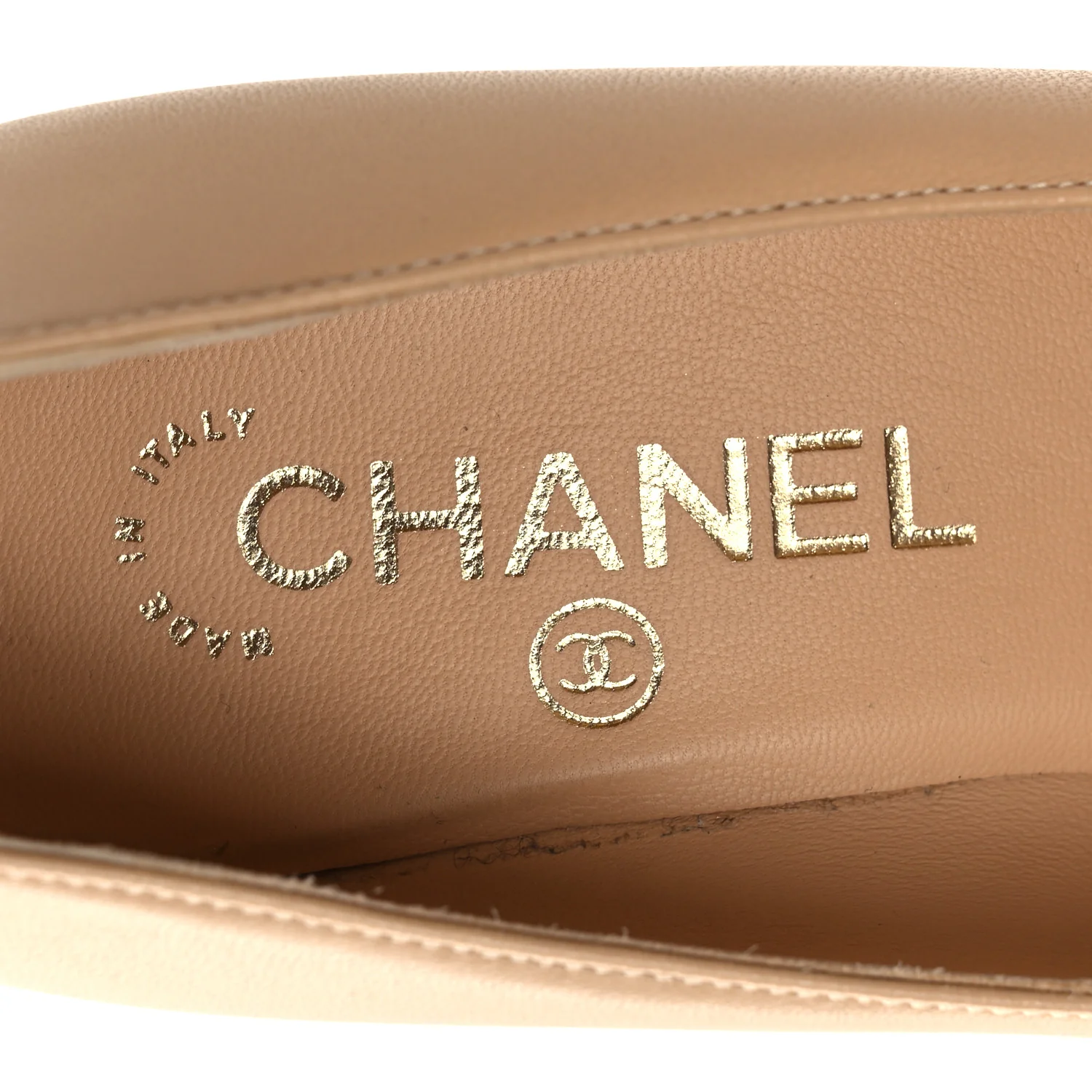 Lambskin Grosgrain Cap Toe CC Pearl Pumps 36.5 Beige Black - Image 9
