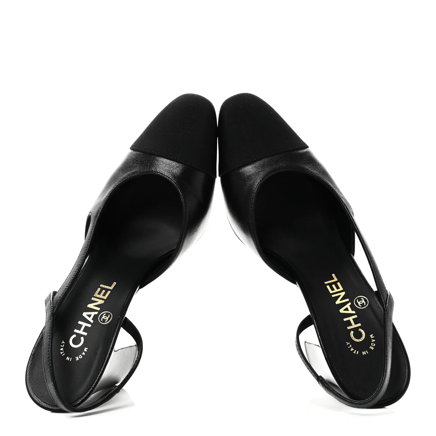 Lambskin Grosgrain Cap Toe CC Slingback Pumps 37 Black - Image 2