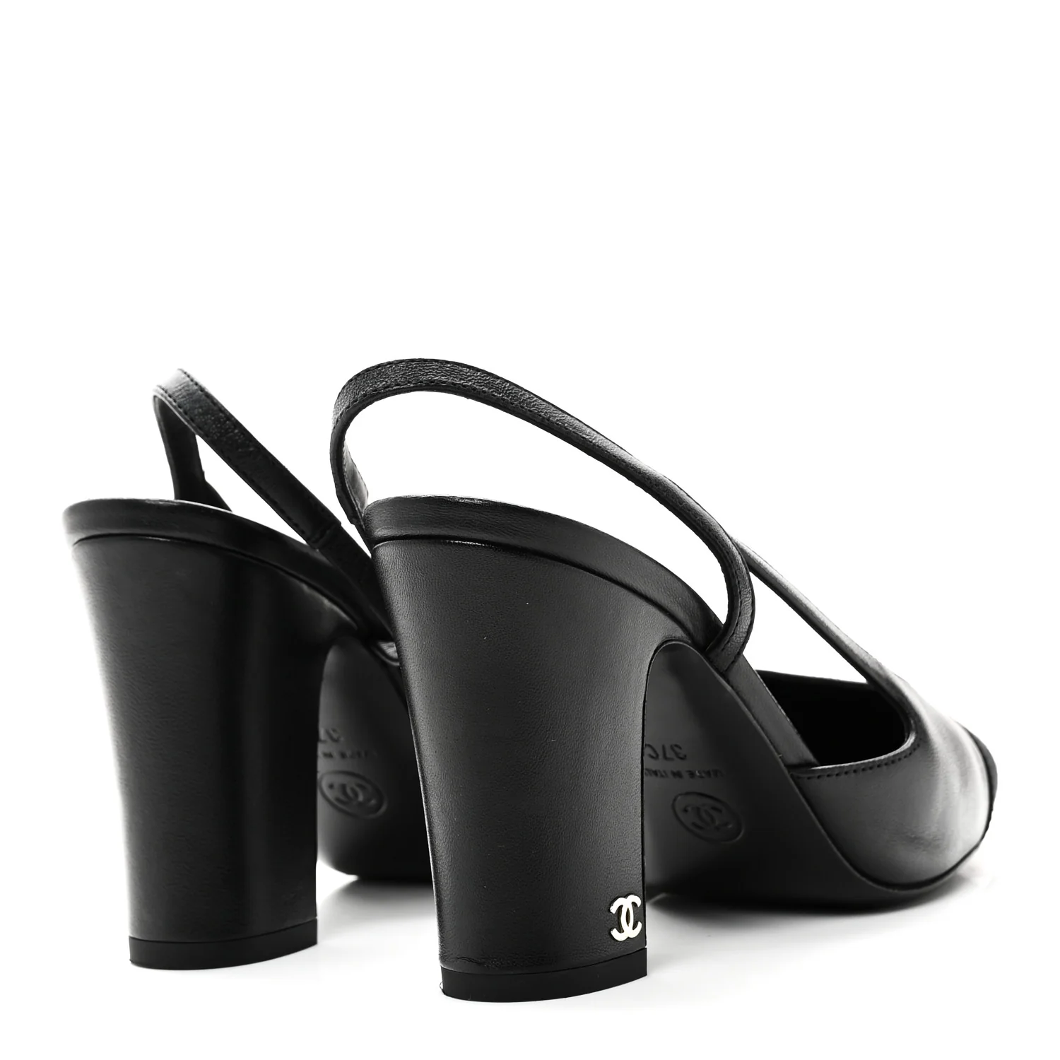 Lambskin Grosgrain Cap Toe CC Slingback Pumps 37 Black - Image 5