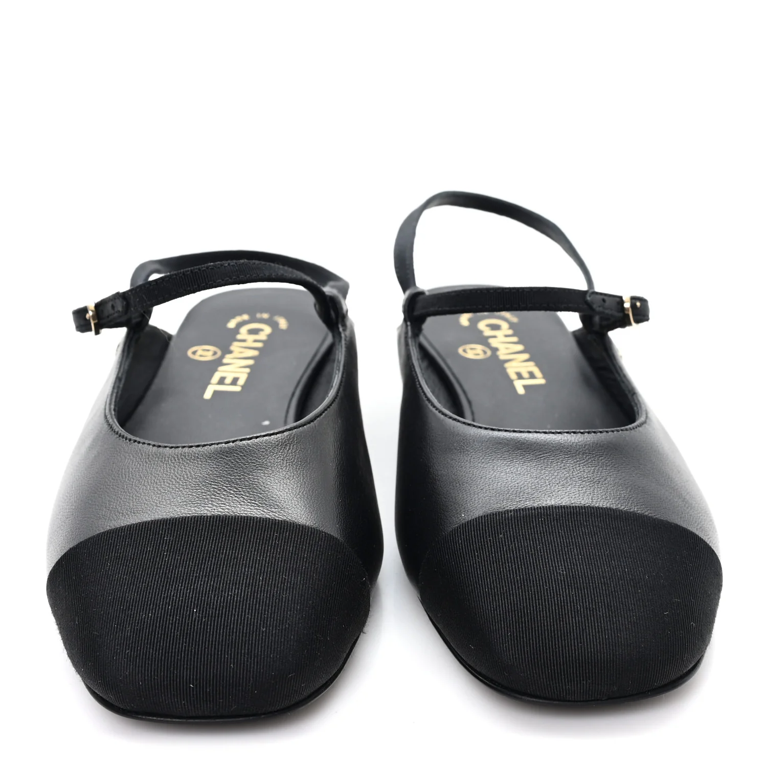 Lambskin Grosgrain Rounded Toe CC Slingback Flats 36.5 Black - Image 3
