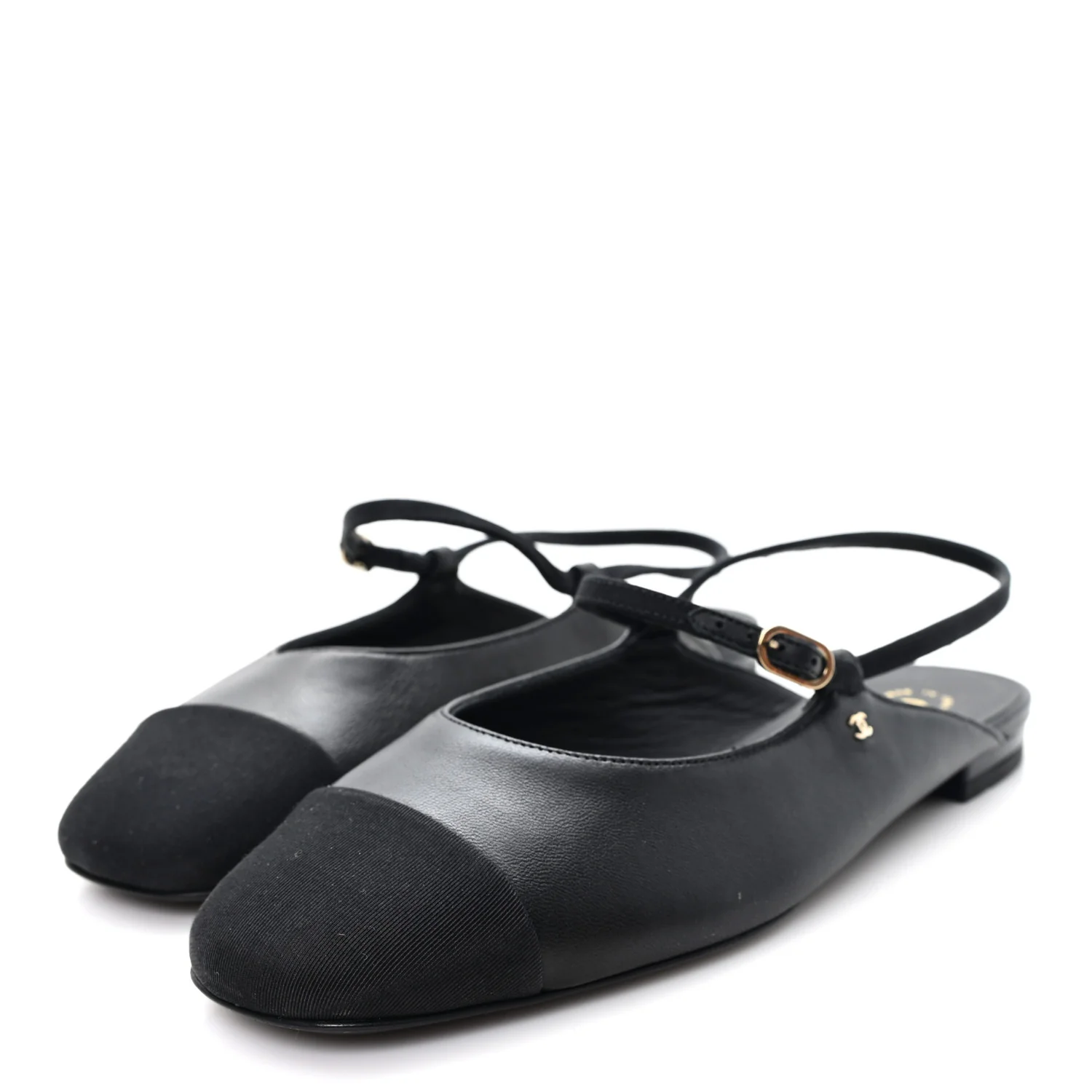 Lambskin Grosgrain Rounded Toe CC Slingback Flats 36.5 Black - Image 4