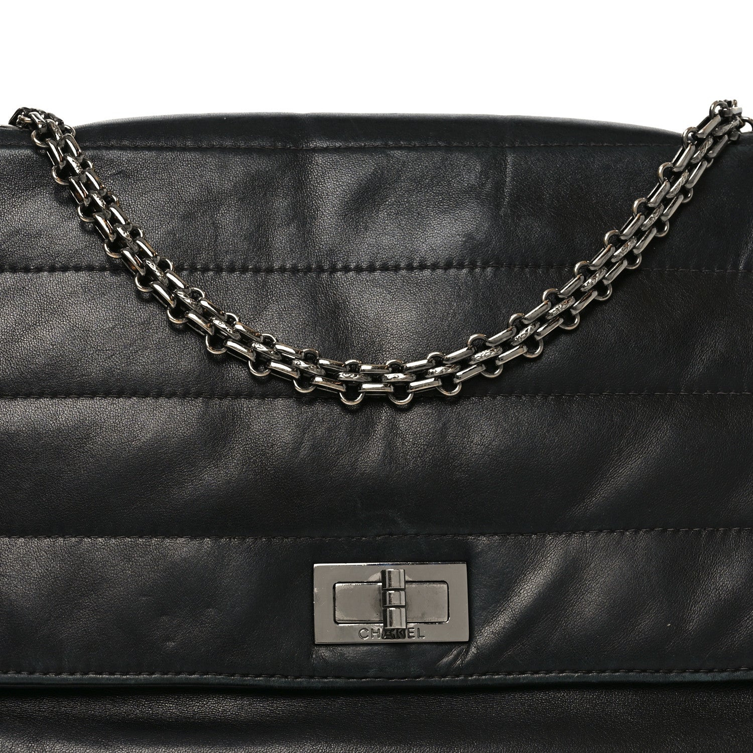 Lambskin Horizontal Quilt Jumbo Mademoiselle Flap Black - Image 8