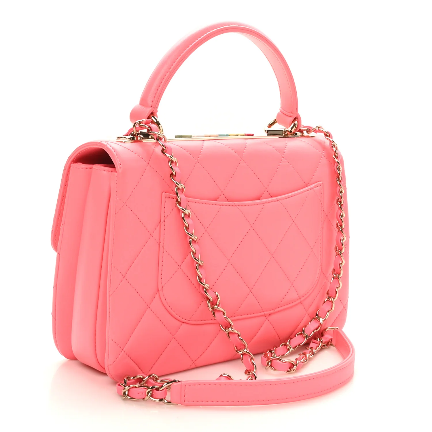 Lambskin Lacquered Quilted Mini Trendy CC Dual Handle Flap Bag Coral Pink - Image 2