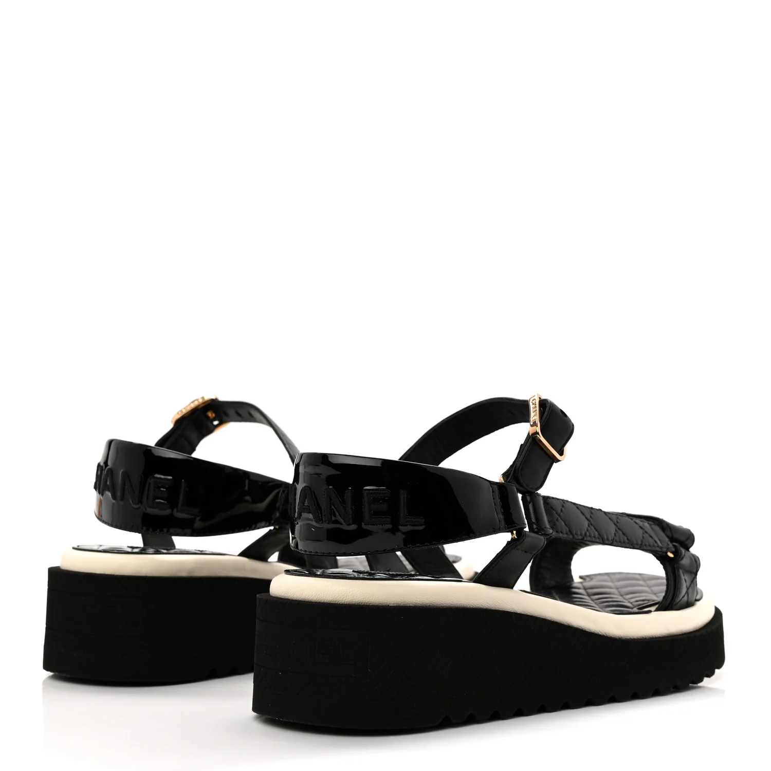 Lambskin Logo Platform Sandals 38 Black White - Image 5