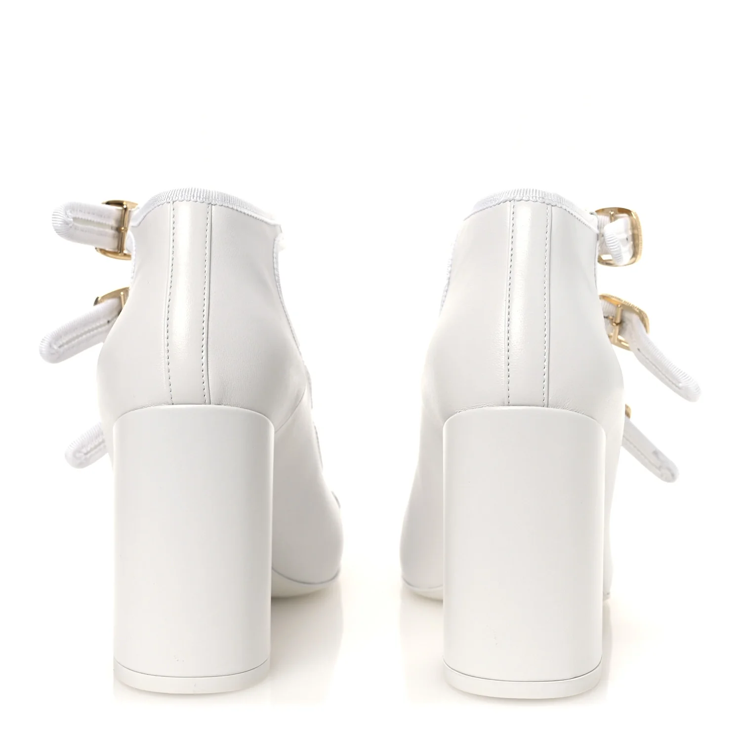 Lambskin Metal Mary Jane Pumps 37 White Black - Image 6