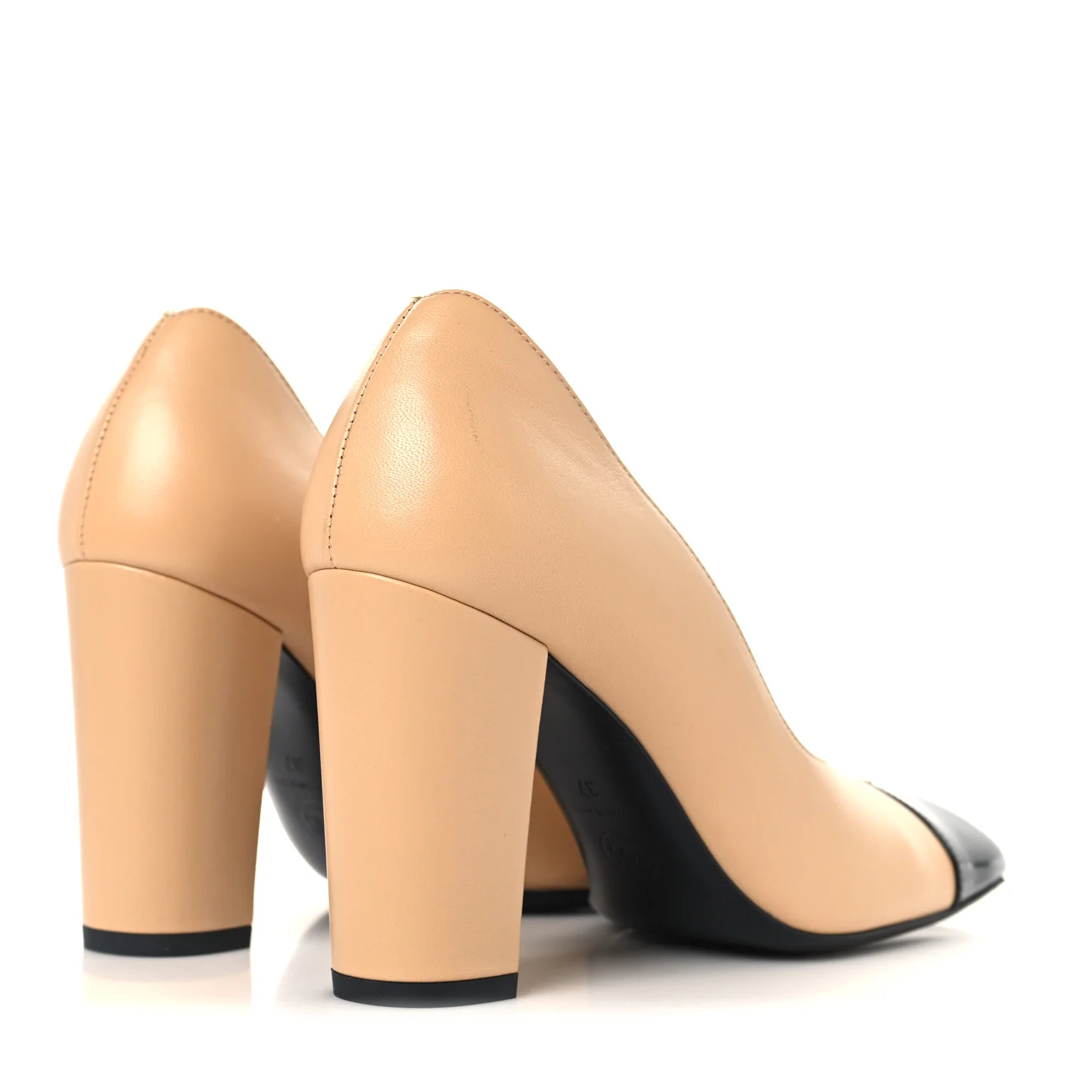 Lambskin Patent Calfskin Cap Toe Pumps 37 Beige Black - Image 5