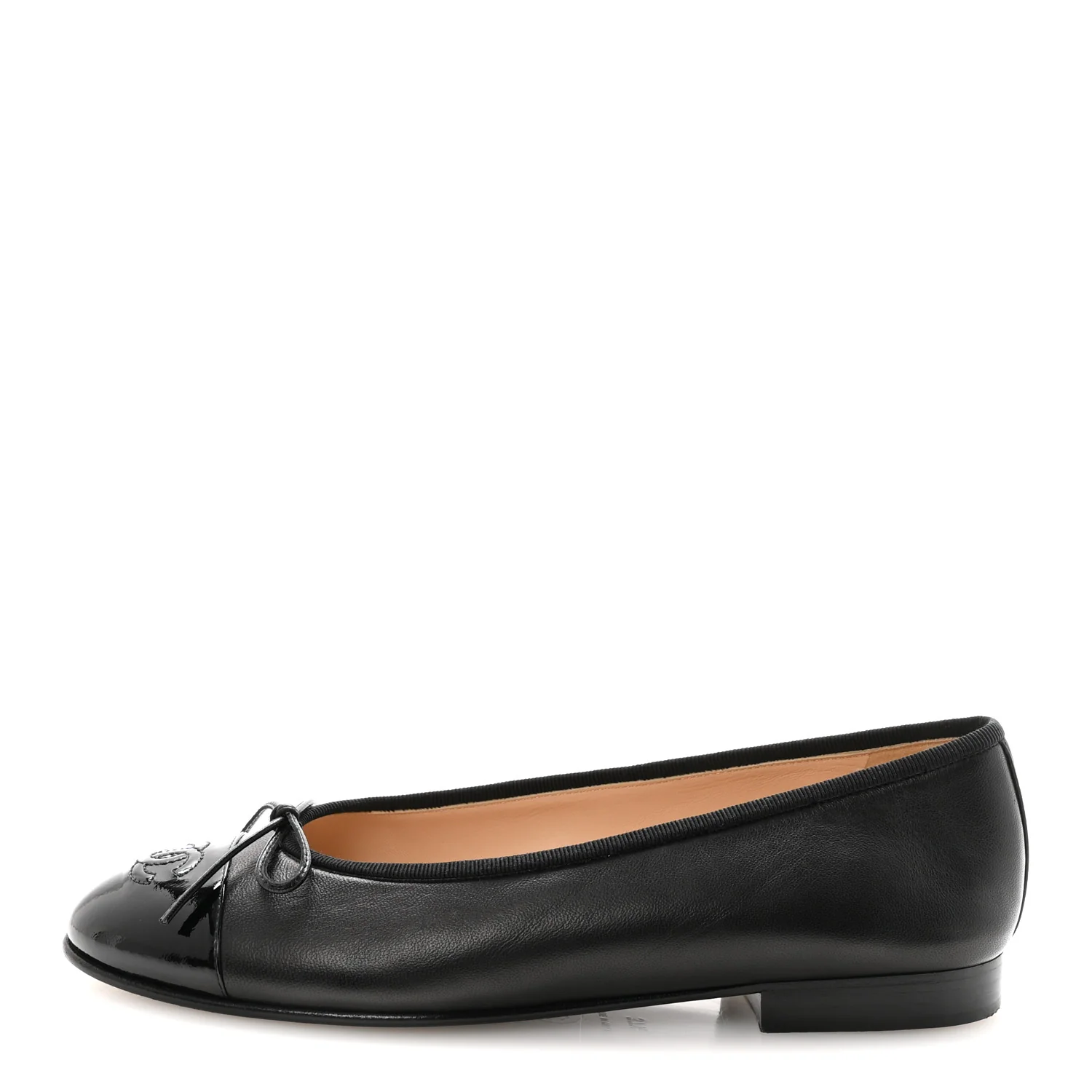 Lambskin Patent Cap Toe Ballerina Flats 37.5 Black